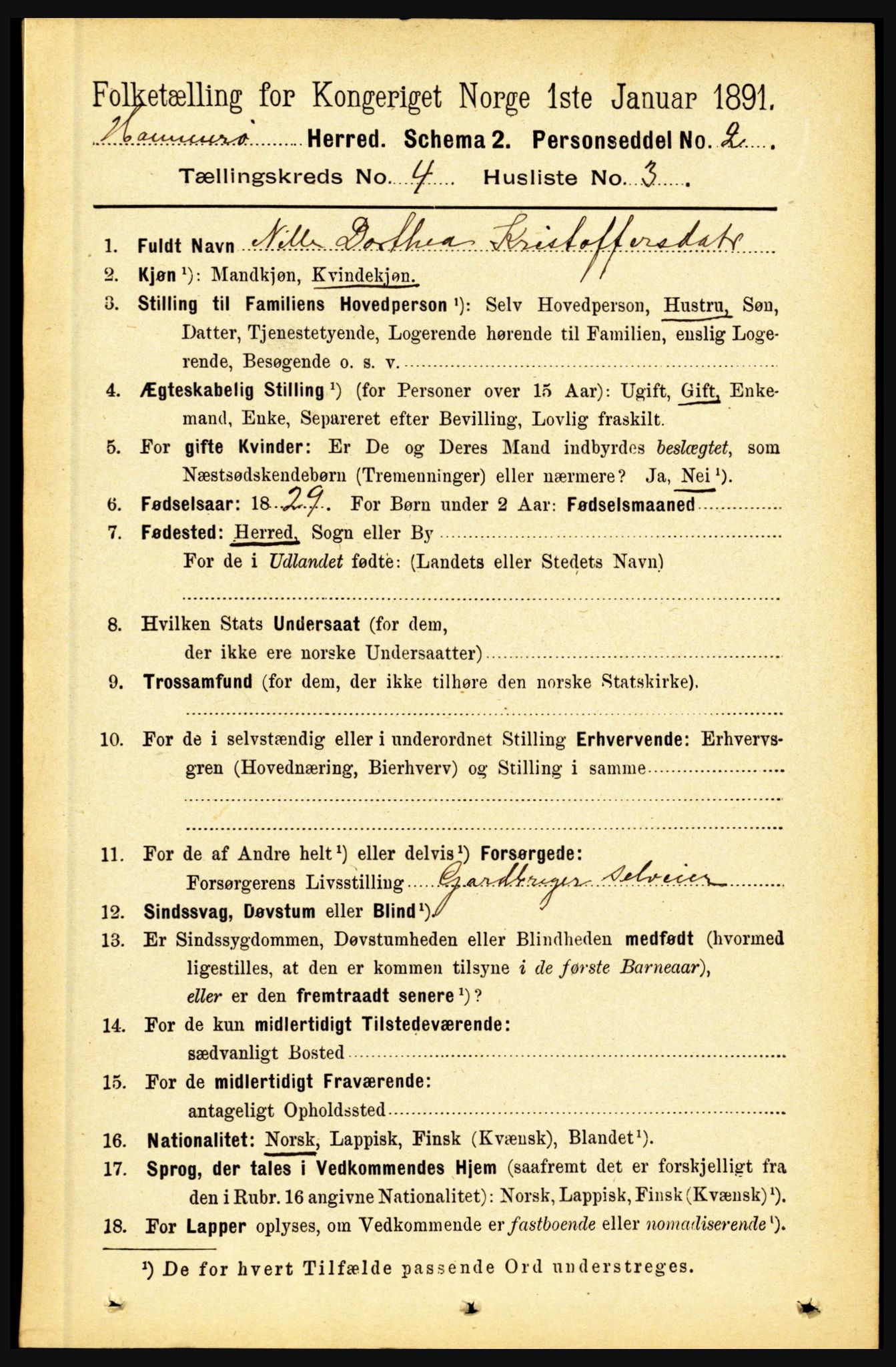 RA, 1891 census for 1849 Hamarøy, 1891, p. 1957