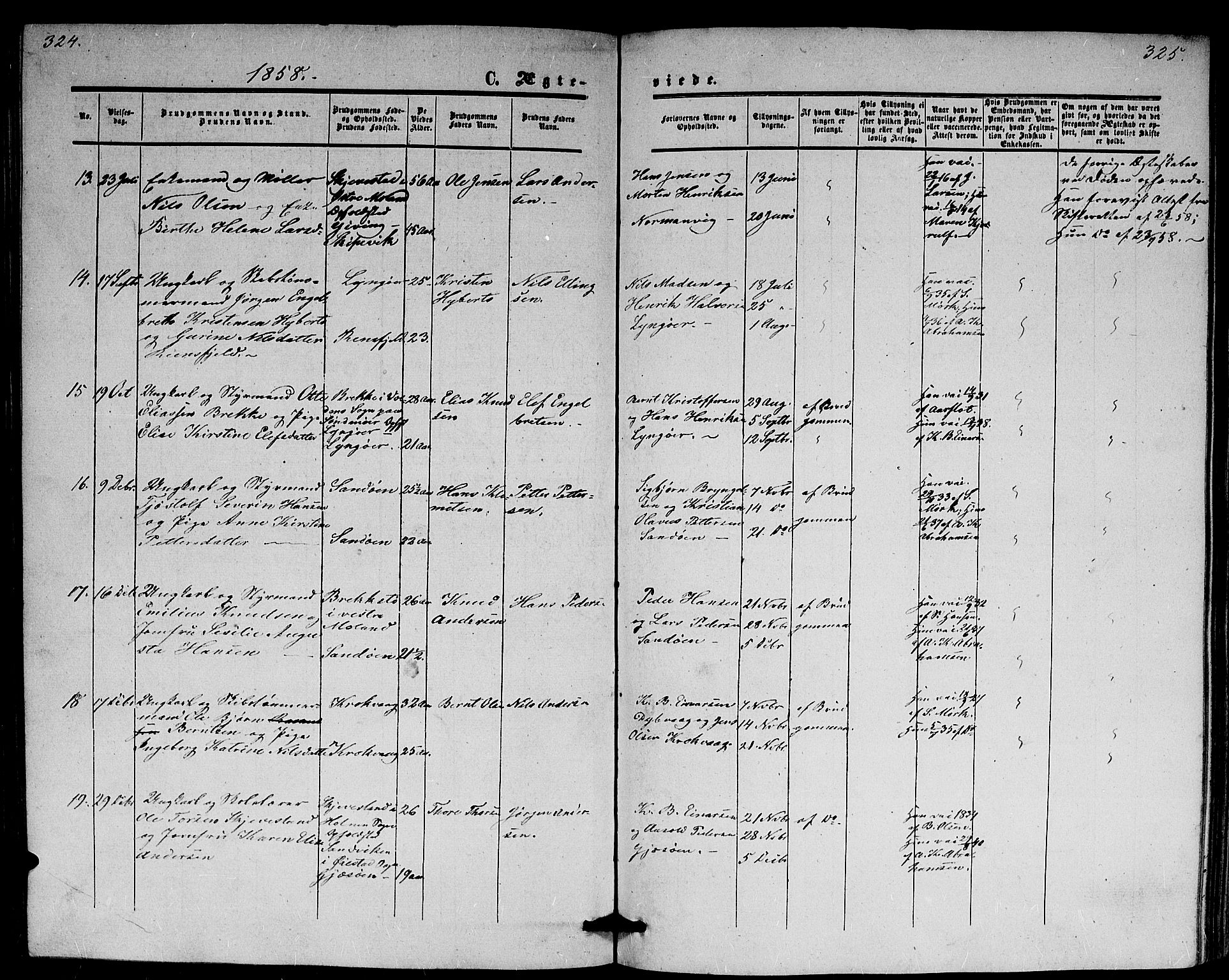 Dypvåg sokneprestkontor, AV/SAK-1111-0007/F/Fb/Fba/L0011: Parish register (copy) no. B 11, 1857-1872, p. 324-325