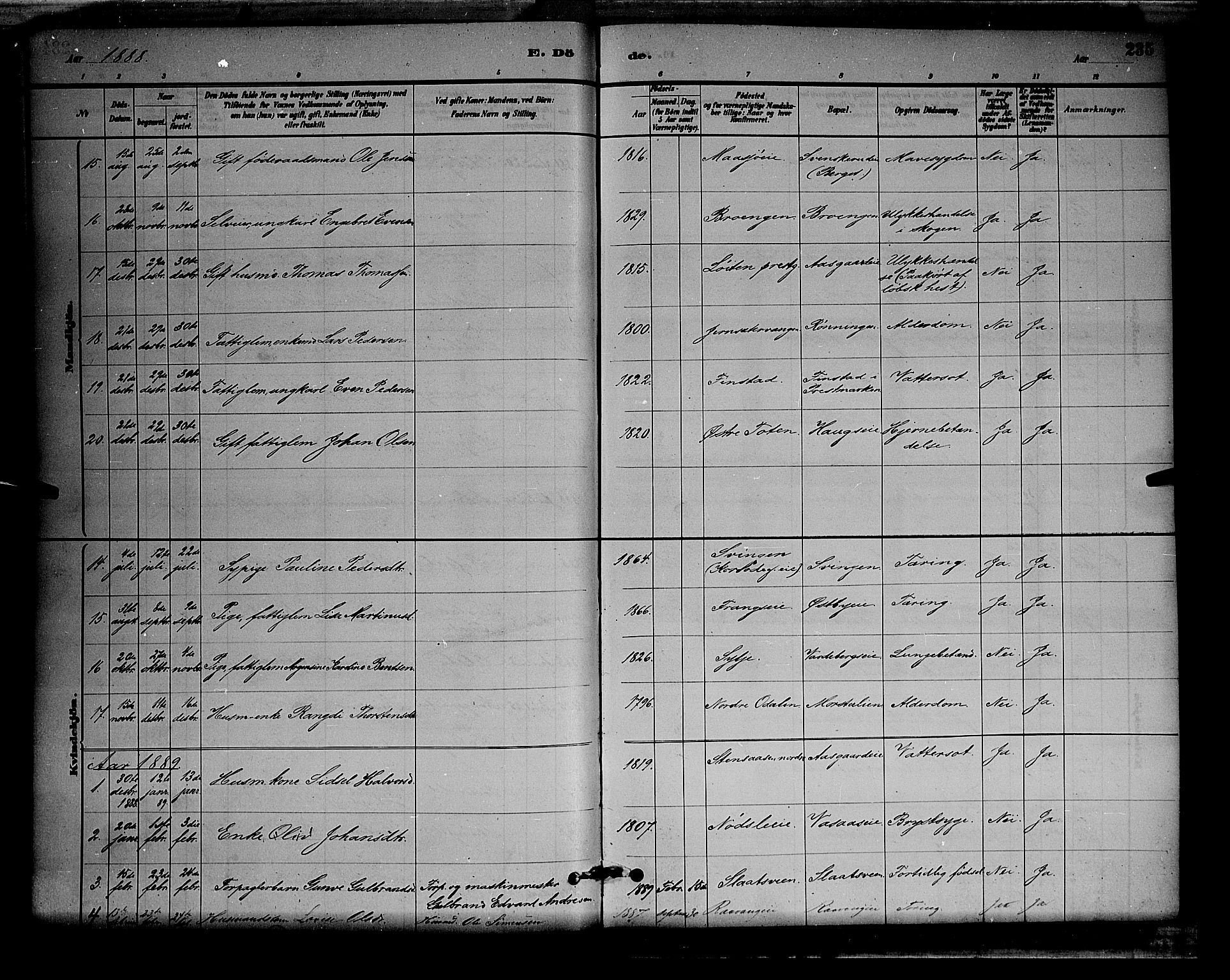 Stange prestekontor, SAH/PREST-002/L/L0008: Parish register (copy) no. 8, 1882-1895, p. 235
