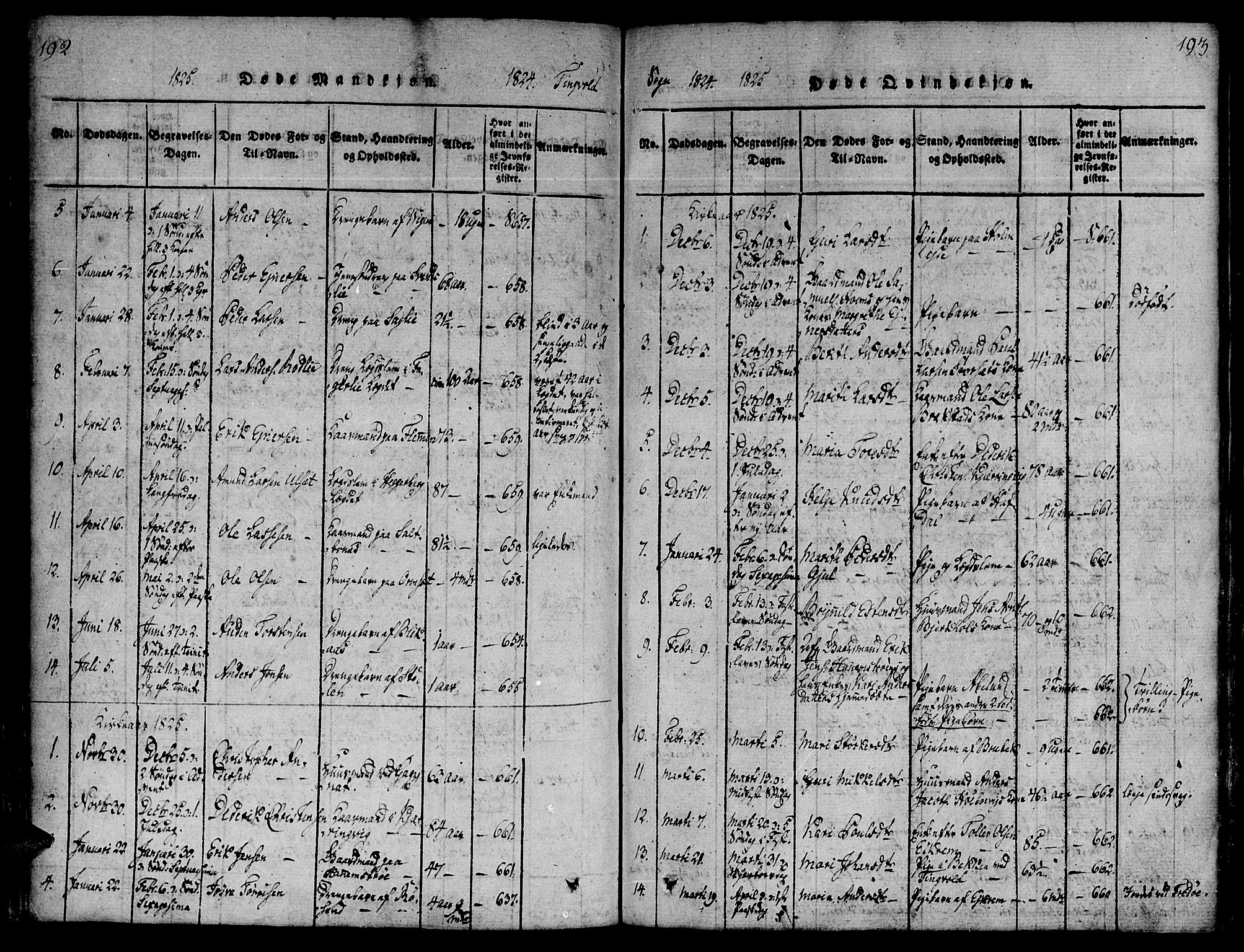 Ministerialprotokoller, klokkerbøker og fødselsregistre - Møre og Romsdal, AV/SAT-A-1454/586/L0982: Parish register (official) no. 586A08, 1819-1829, p. 192-193