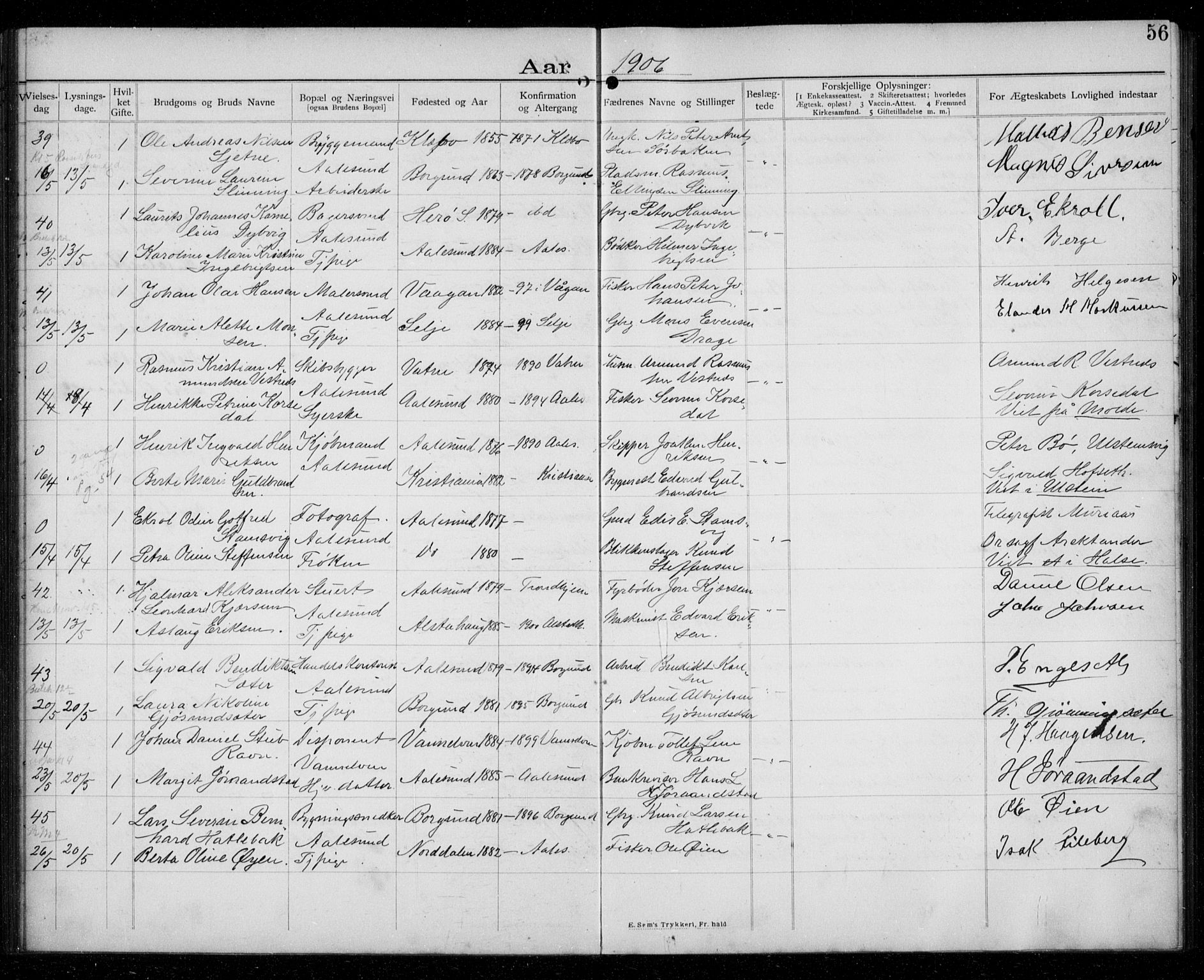 Ministerialprotokoller, klokkerbøker og fødselsregistre - Møre og Romsdal, AV/SAT-A-1454/529/L0458: Banns register no. 529A08, 1901-1918, p. 56