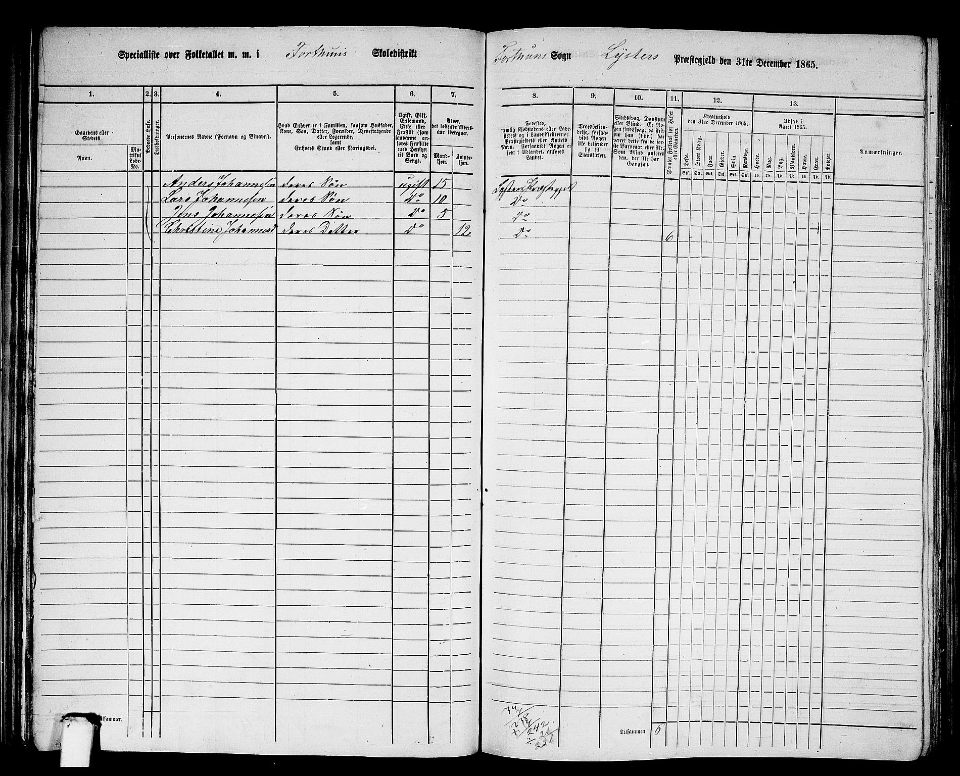 RA, 1865 census for Luster, 1865, p. 54