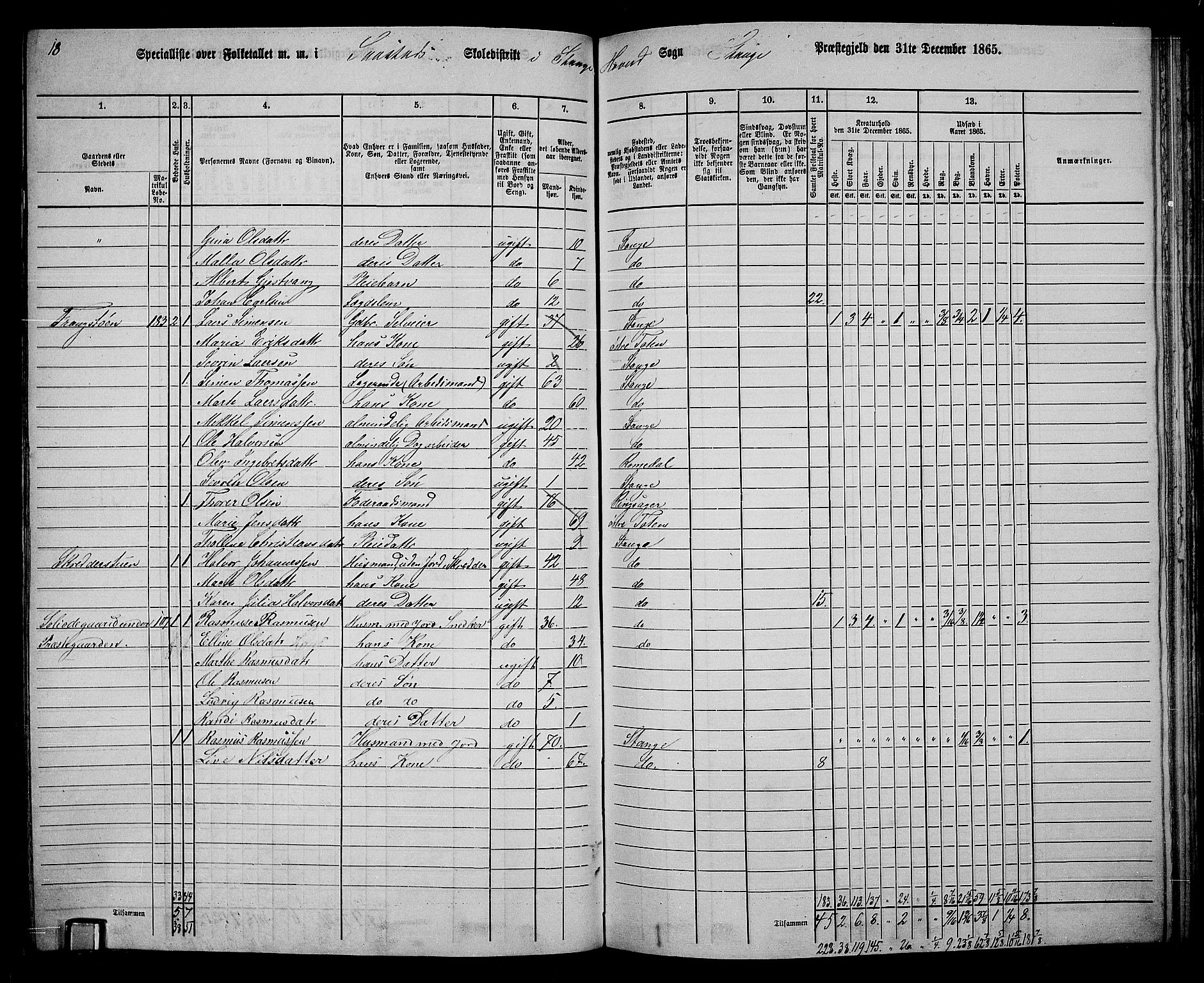 RA, 1865 census for Stange, 1865, p. 172