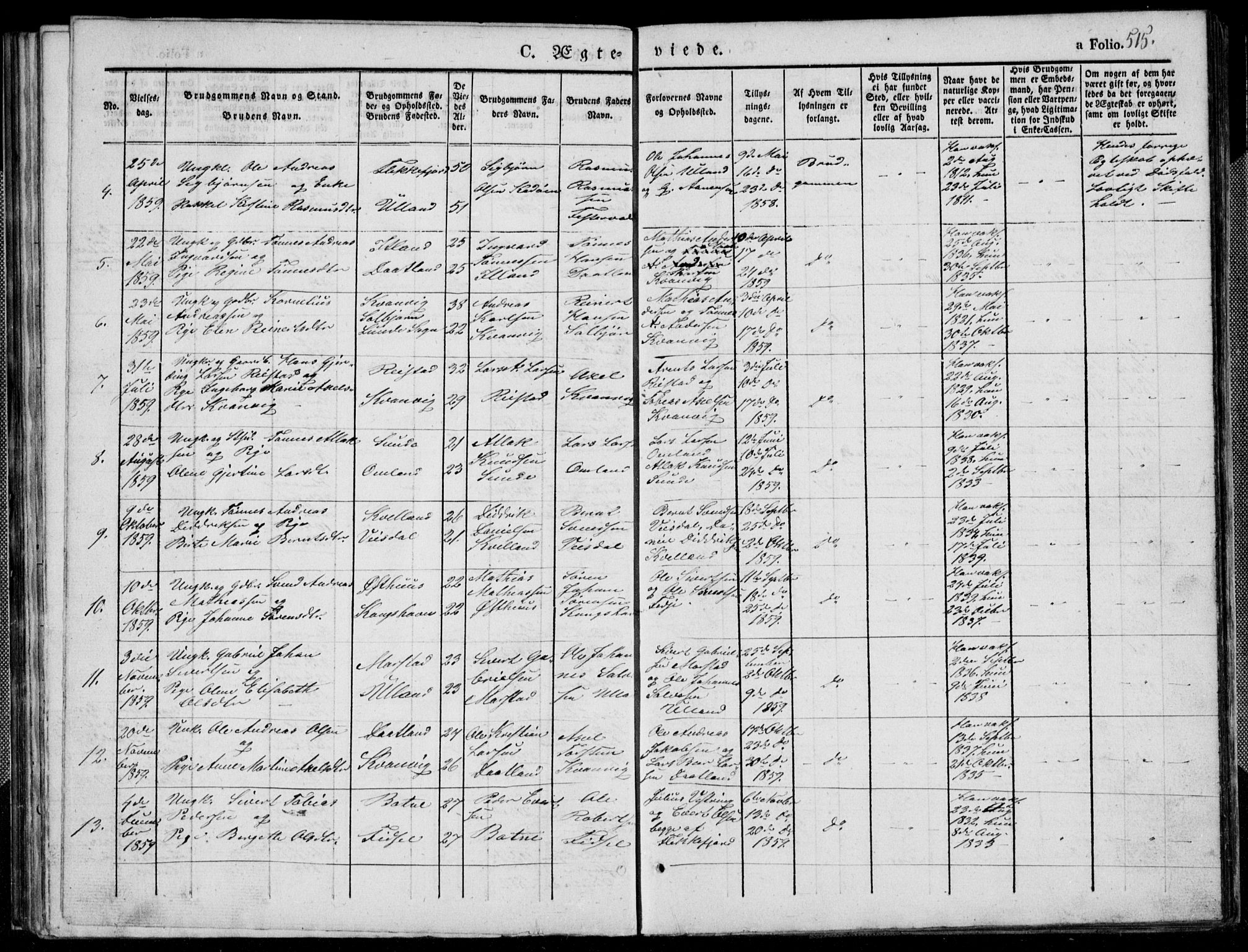 Flekkefjord sokneprestkontor, SAK/1111-0012/F/Fb/Fbb/L0002: Parish register (copy) no. B 2b, 1831-1866, p. 515