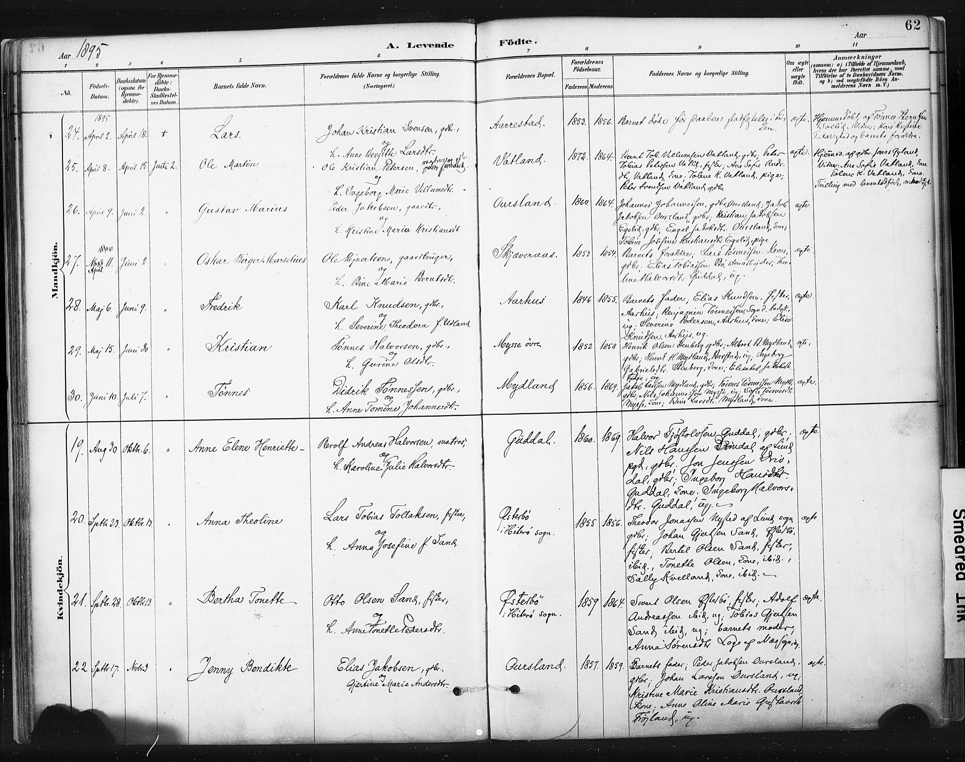 Sokndal sokneprestkontor, AV/SAST-A-101808: Parish register (official) no. A 11.1, 1887-1905, p. 62