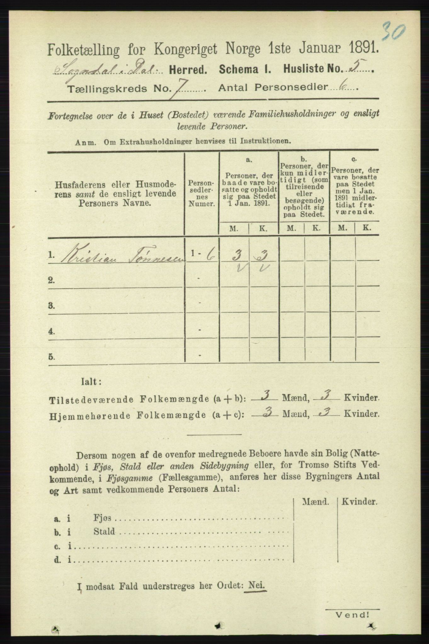 RA, 1891 census for 1111 Sokndal, 1891, p. 2031