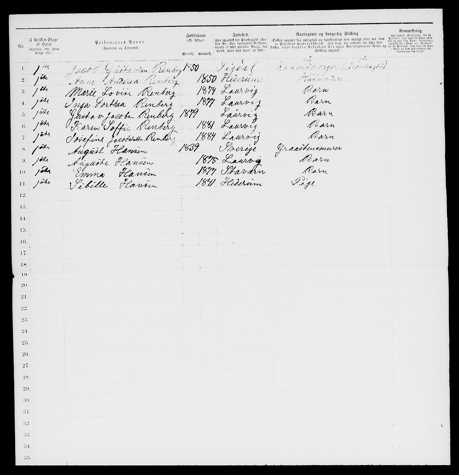 SAKO, 1885 census for 0707 Larvik, 1885, p. 1685