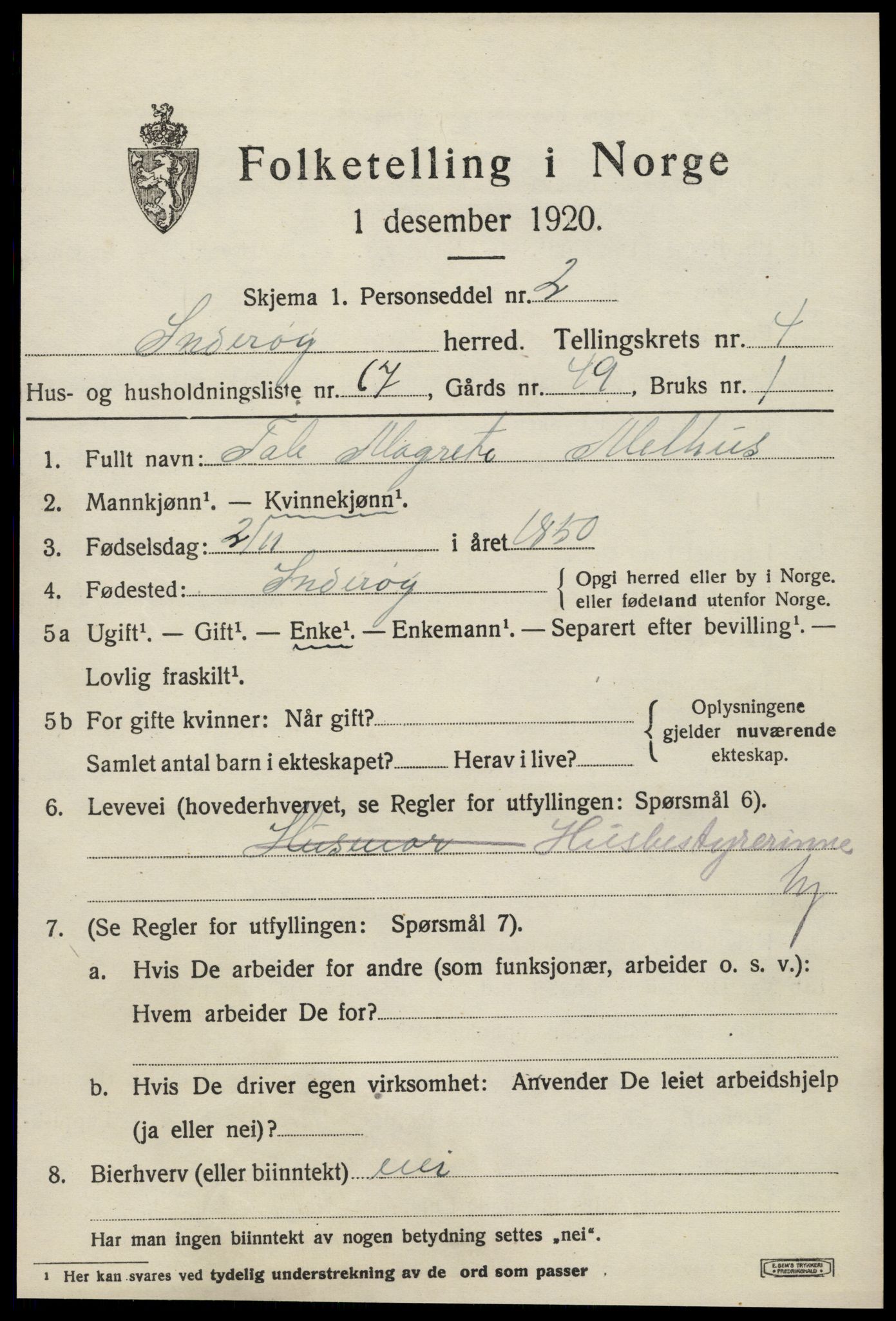 SAT, 1920 census for Inderøy, 1920, p. 4181