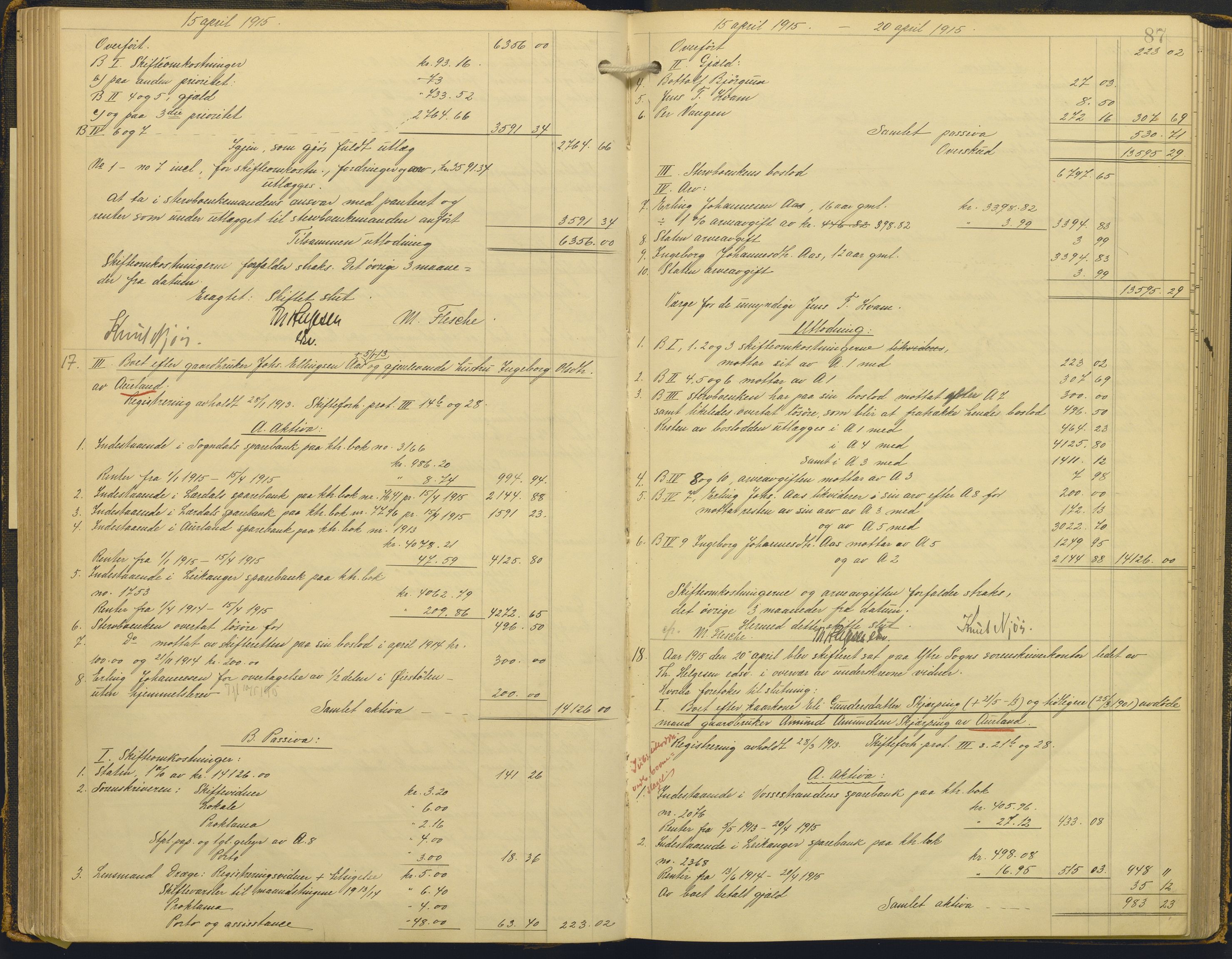 Ytre Sogn tingrett, AV/SAB-A-2601/1/H/Hc/L0006: Skifteutlodningsprotokoll, 1911-1919, p. 86b-87a