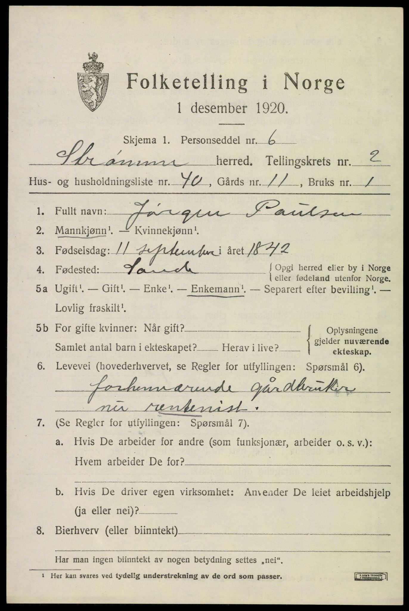 SAKO, 1920 census for Strømm, 1920, p. 2013