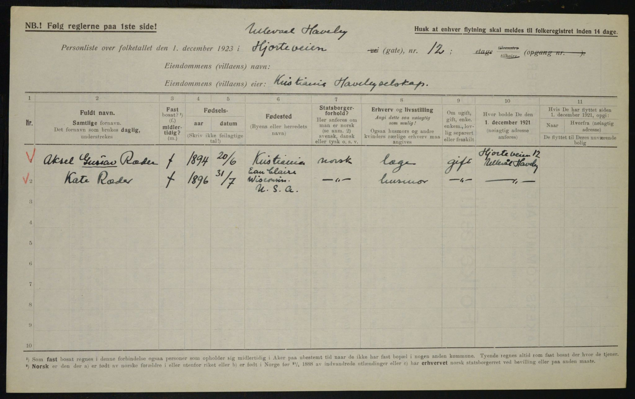 , Municipal Census 1923 for Aker, 1923, p. 20688