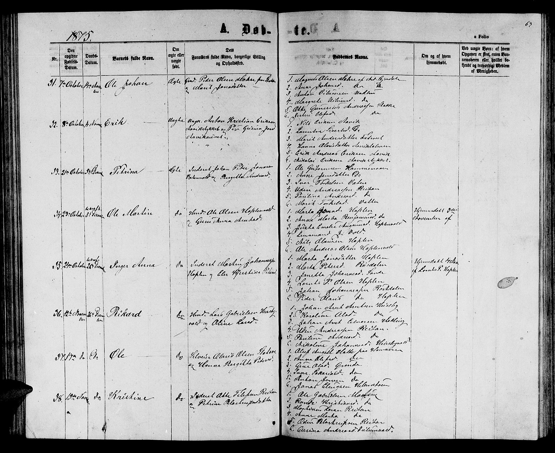 Ministerialprotokoller, klokkerbøker og fødselsregistre - Nord-Trøndelag, AV/SAT-A-1458/714/L0133: Parish register (copy) no. 714C02, 1865-1877, p. 63