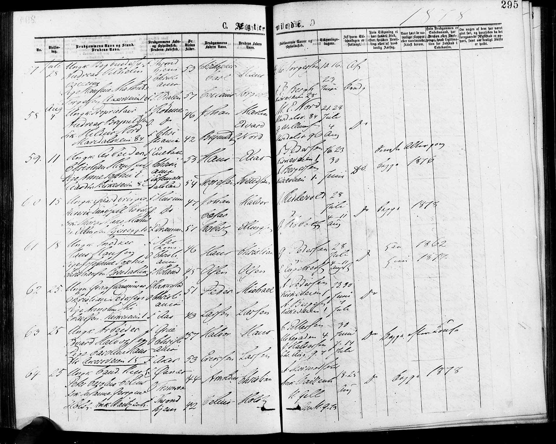 Gamle Aker prestekontor Kirkebøker, SAO/A-10617a/F/L0005: Parish register (official) no. 5, 1873-1881, p. 295