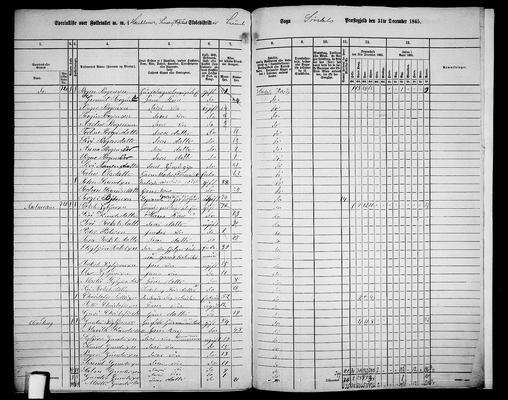 RA, 1865 census for Sirdal, 1865, p. 84