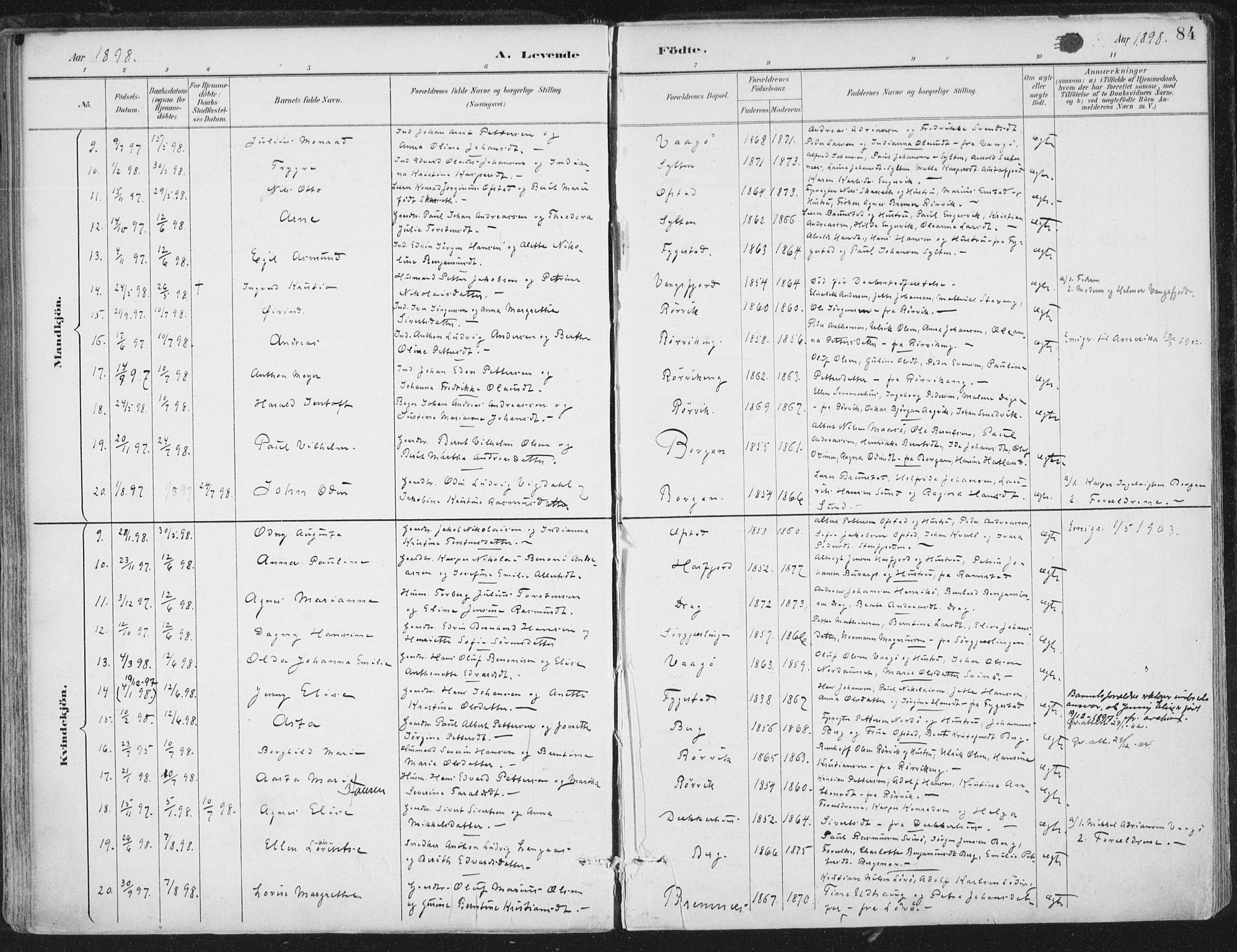 Ministerialprotokoller, klokkerbøker og fødselsregistre - Nord-Trøndelag, SAT/A-1458/786/L0687: Parish register (official) no. 786A03, 1888-1898, p. 84
