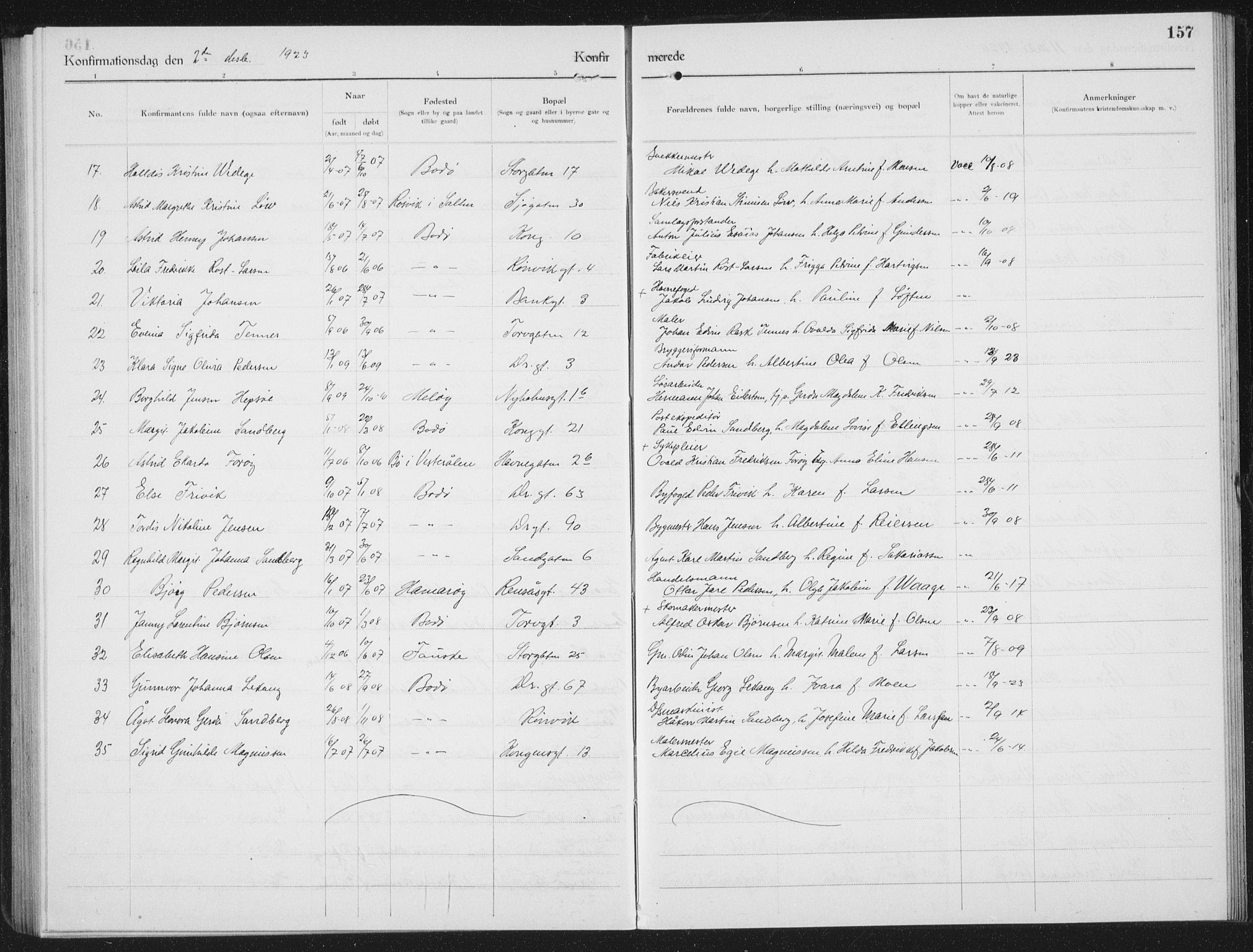 Ministerialprotokoller, klokkerbøker og fødselsregistre - Nordland, SAT/A-1459/801/L0037: Parish register (copy) no. 801C12, 1921-1937, p. 157