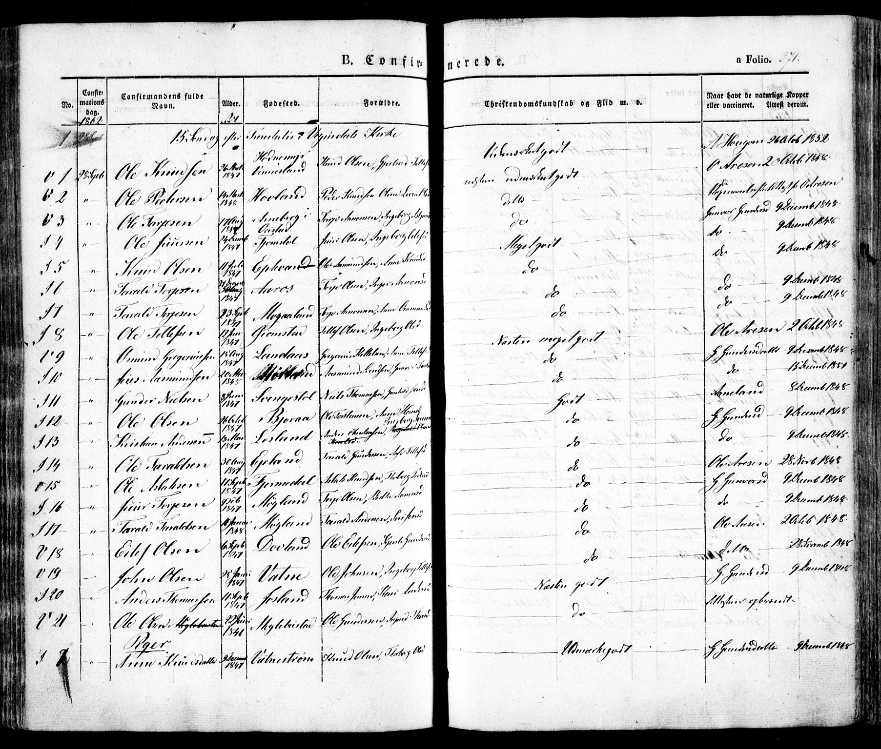 Evje sokneprestkontor, AV/SAK-1111-0008/F/Fa/Faa/L0005: Parish register (official) no. A 5, 1843-1865, p. 271