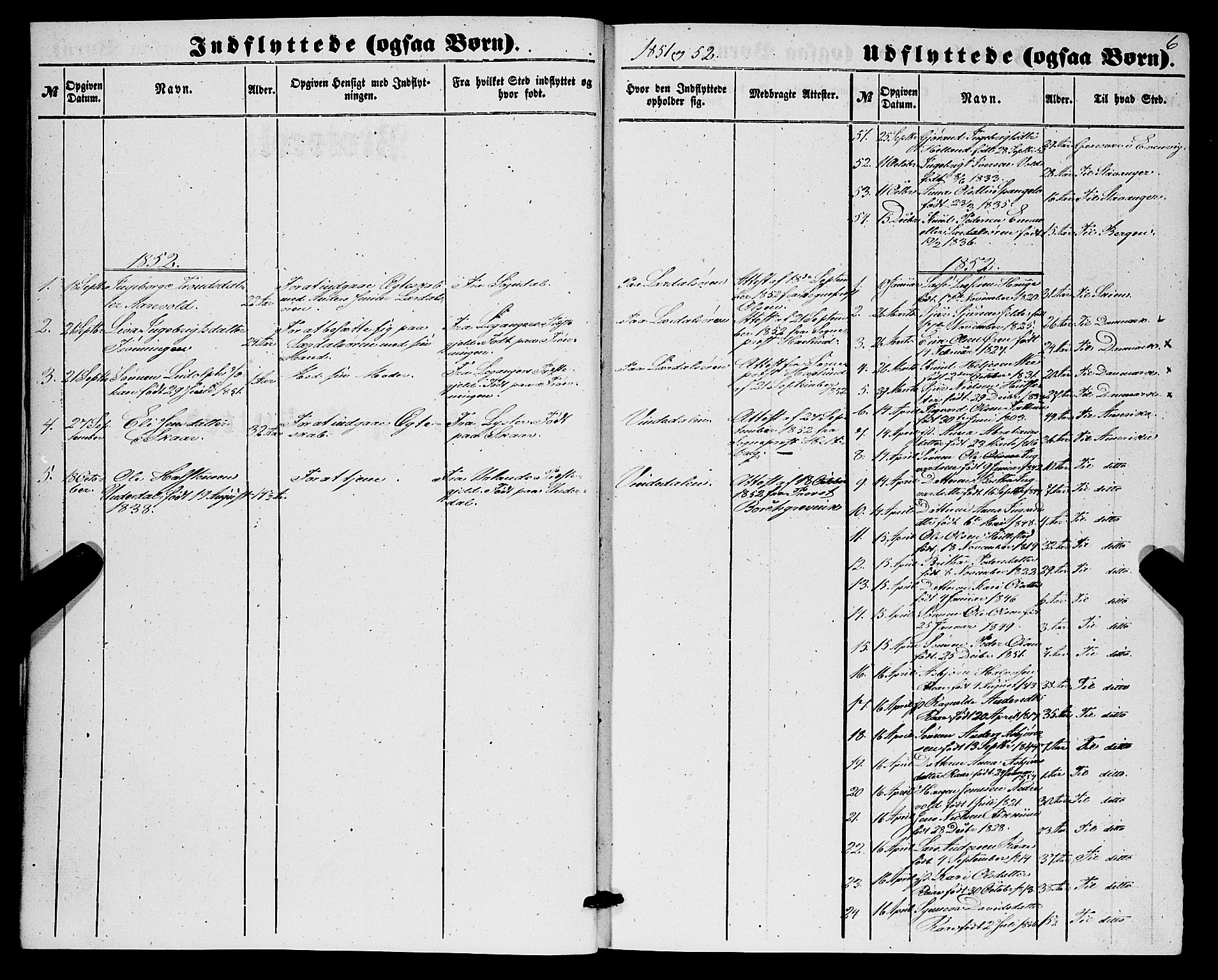 Lærdal sokneprestembete, SAB/A-81201: Parish register (official) no. A 17, 1851-1877, p. 6