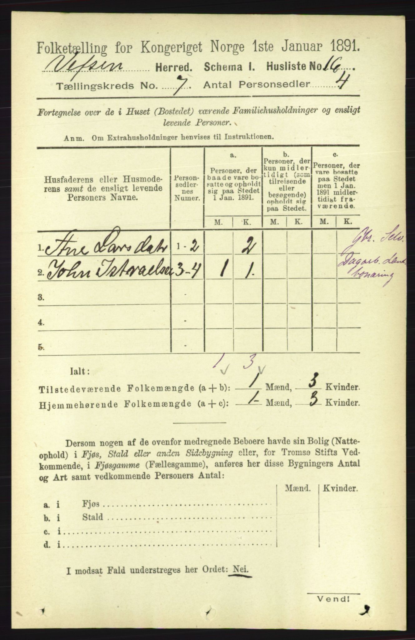 RA, 1891 census for 1824 Vefsn, 1891, p. 3588