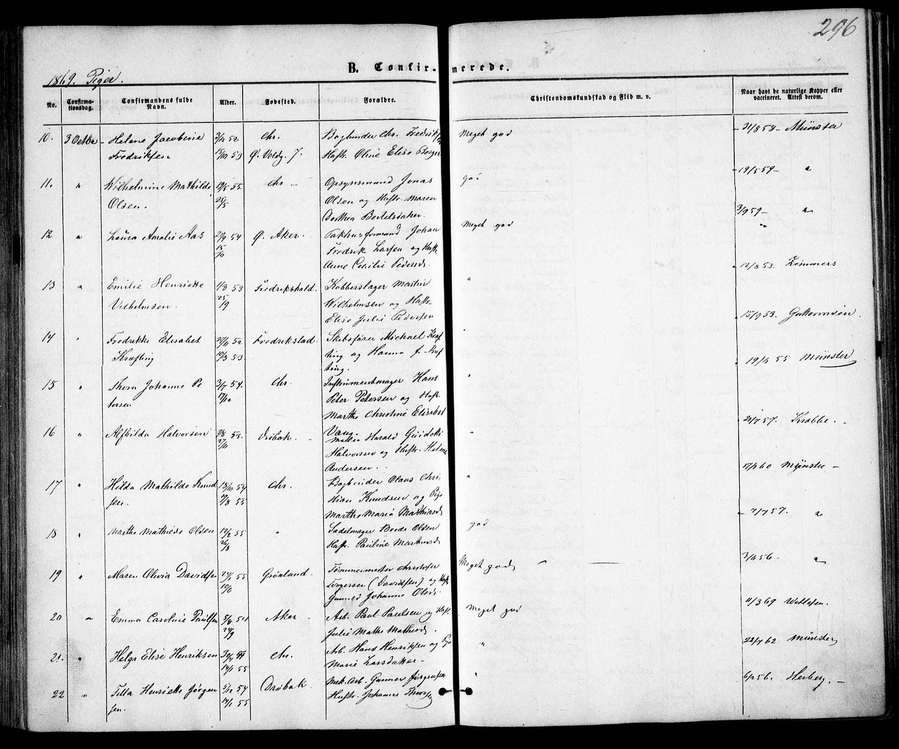 Trefoldighet prestekontor Kirkebøker, AV/SAO-A-10882/F/Fb/L0001: Parish register (official) no. II 1, 1858-1871, p. 296