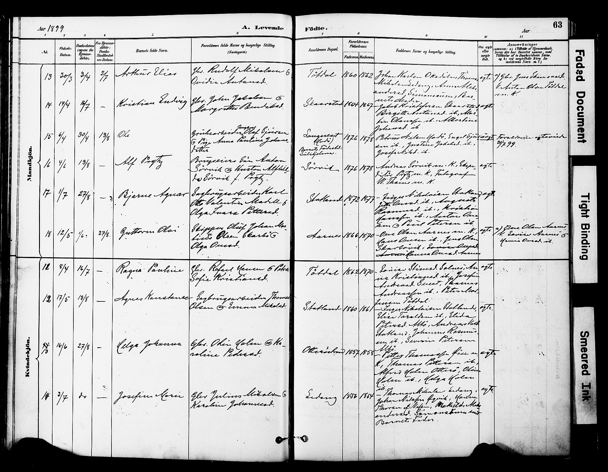 Ministerialprotokoller, klokkerbøker og fødselsregistre - Nord-Trøndelag, AV/SAT-A-1458/774/L0628: Parish register (official) no. 774A02, 1887-1903, p. 63