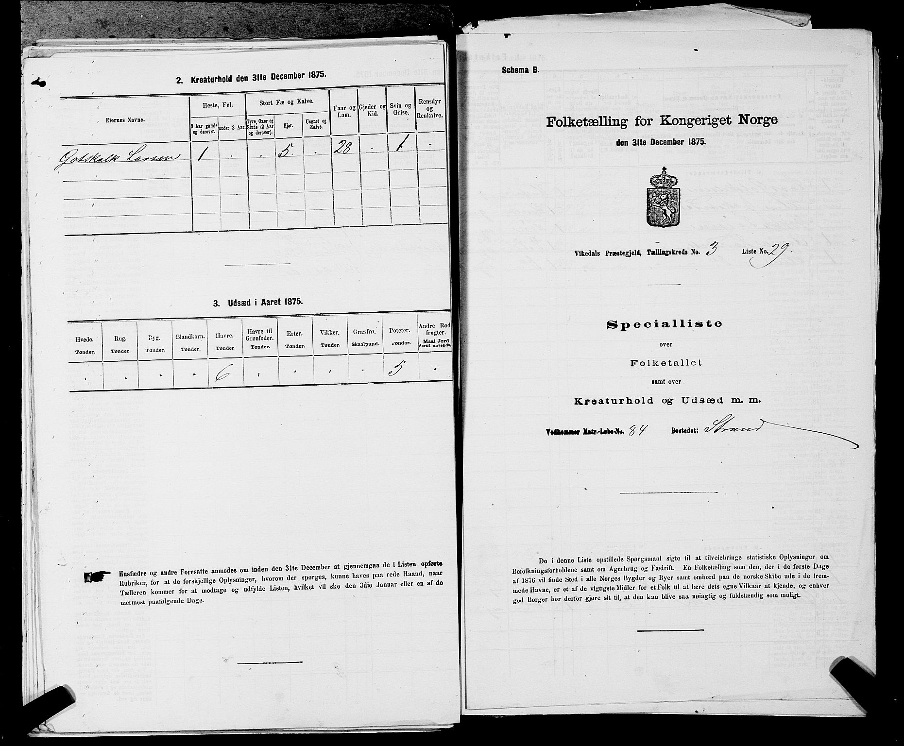 SAST, 1875 census for 1157P Vikedal, 1875, p. 397