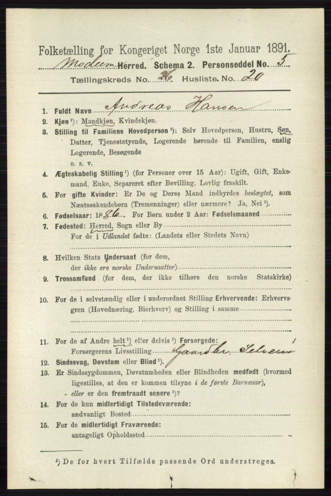 RA, 1891 census for 0623 Modum, 1891, p. 9522