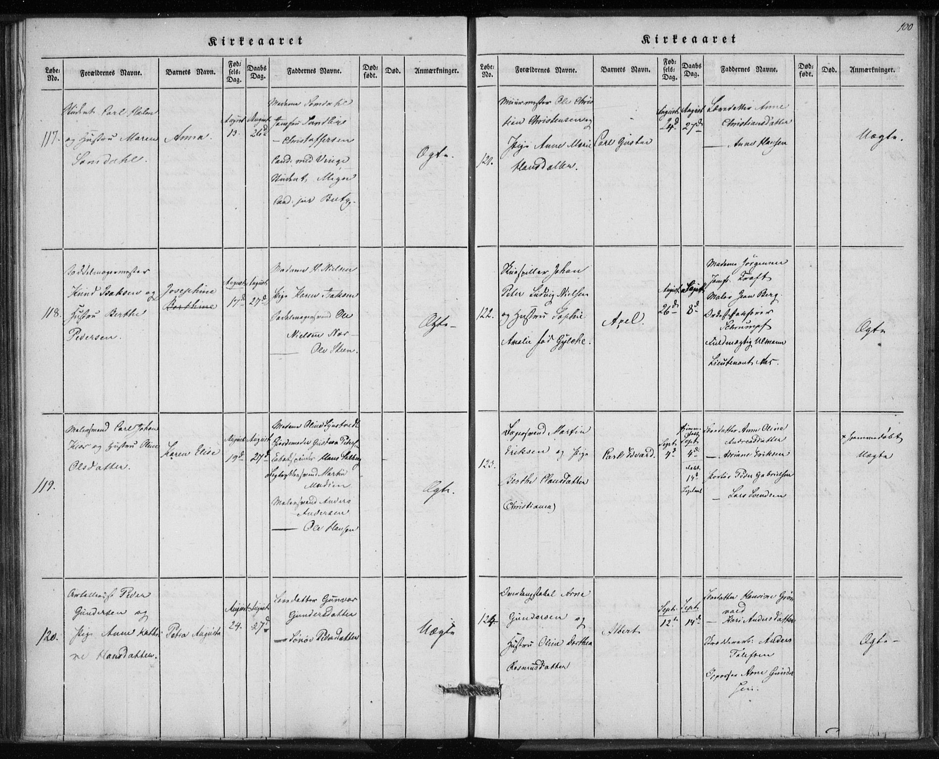 Rikshospitalet prestekontor Kirkebøker, SAO/A-10309b/K/L0001/0002: Baptism register no. 1.2, 1842-1847, p. 100