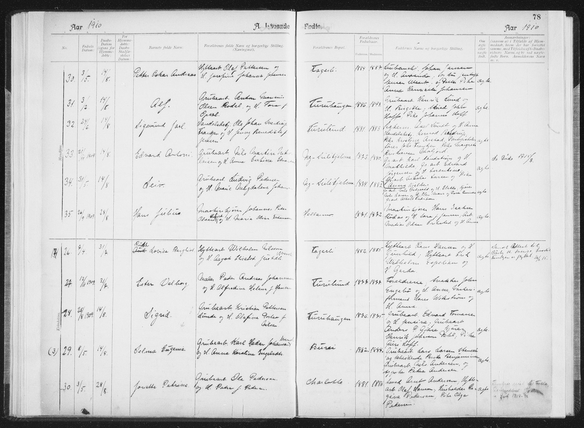 Ministerialprotokoller, klokkerbøker og fødselsregistre - Nordland, AV/SAT-A-1459/850/L0711: Curate's parish register no. 850B01, 1902-1915, p. 78