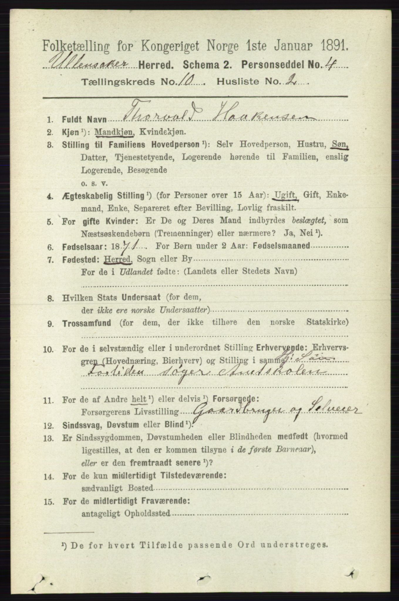 RA, 1891 census for 0235 Ullensaker, 1891, p. 4518