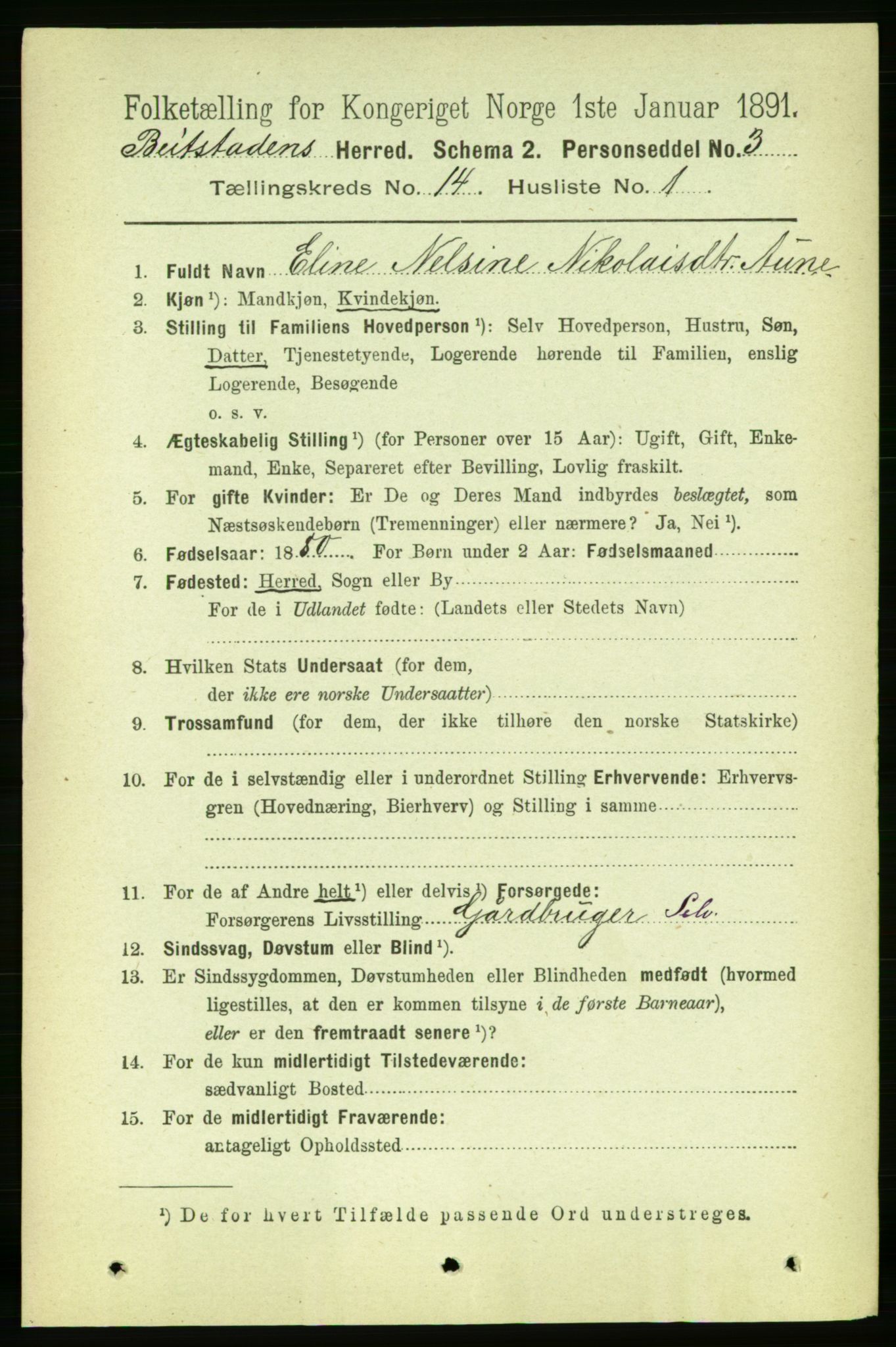 RA, 1891 census for 1727 Beitstad, 1891, p. 3852