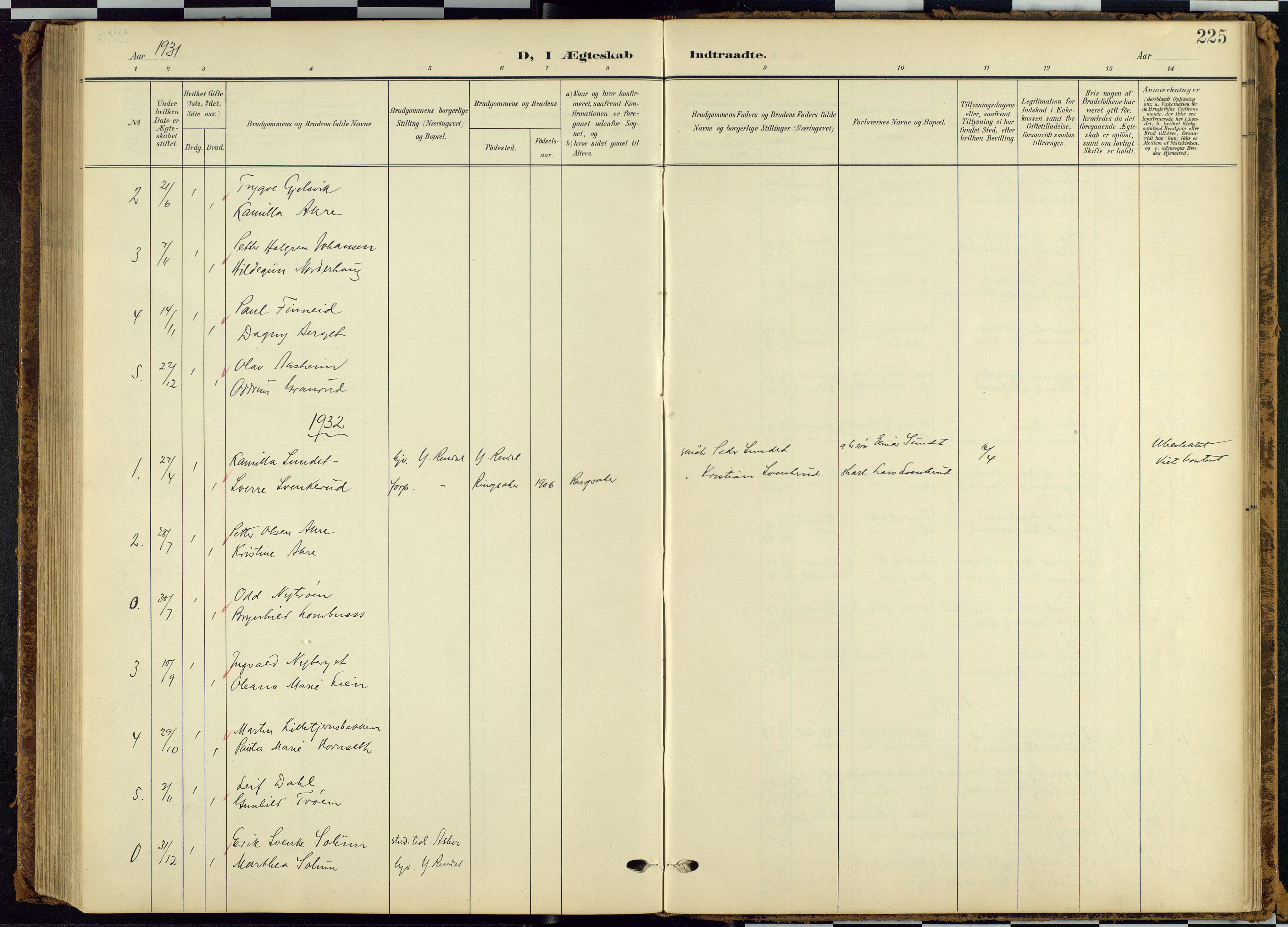 Rendalen prestekontor, SAH/PREST-054/H/Ha/Hab/L0010: Parish register (copy) no. 10, 1903-1940, p. 225