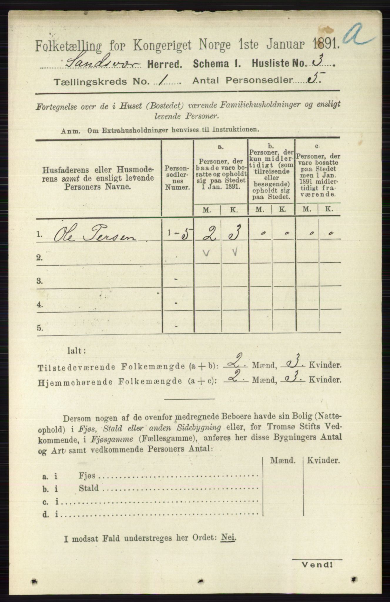 RA, 1891 census for 0629 Sandsvær, 1891, p. 44