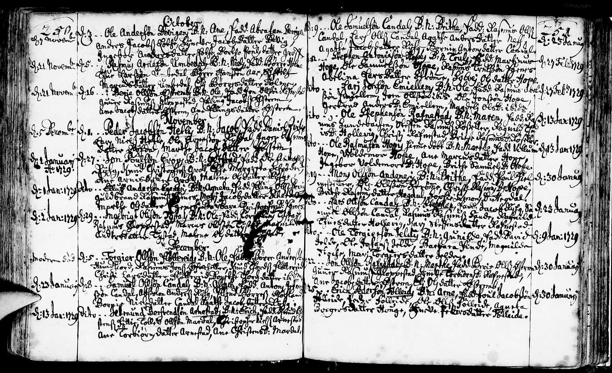 Gloppen sokneprestembete, AV/SAB-A-80101/H/Haa/Haaa/L0002: Parish register (official) no. A 2, 1712-1735, p. 250-251