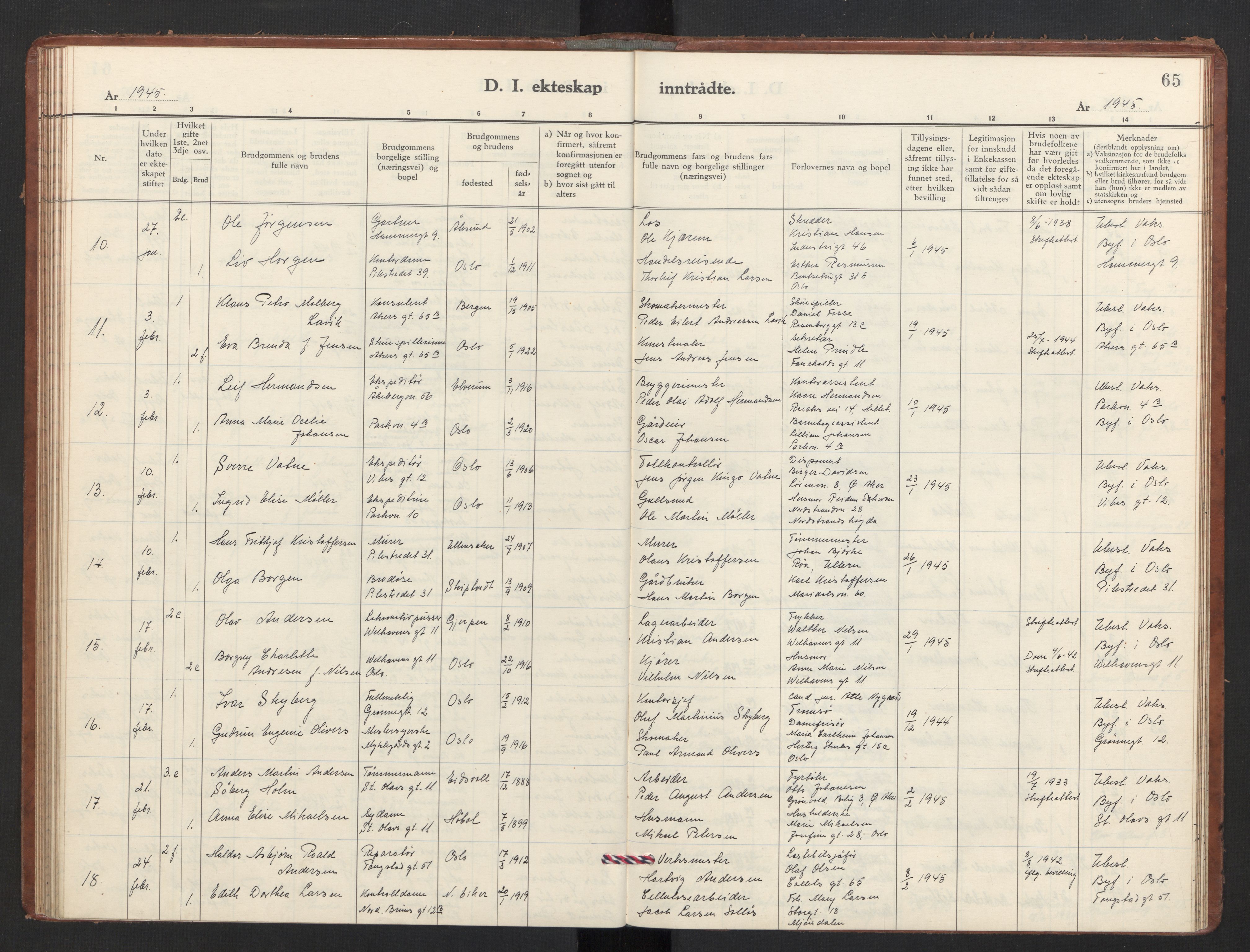 Trefoldighet prestekontor Kirkebøker, AV/SAO-A-10882/F/Fg/L0003: Parish register (official) no. VII 3, 1940-1948, p. 65