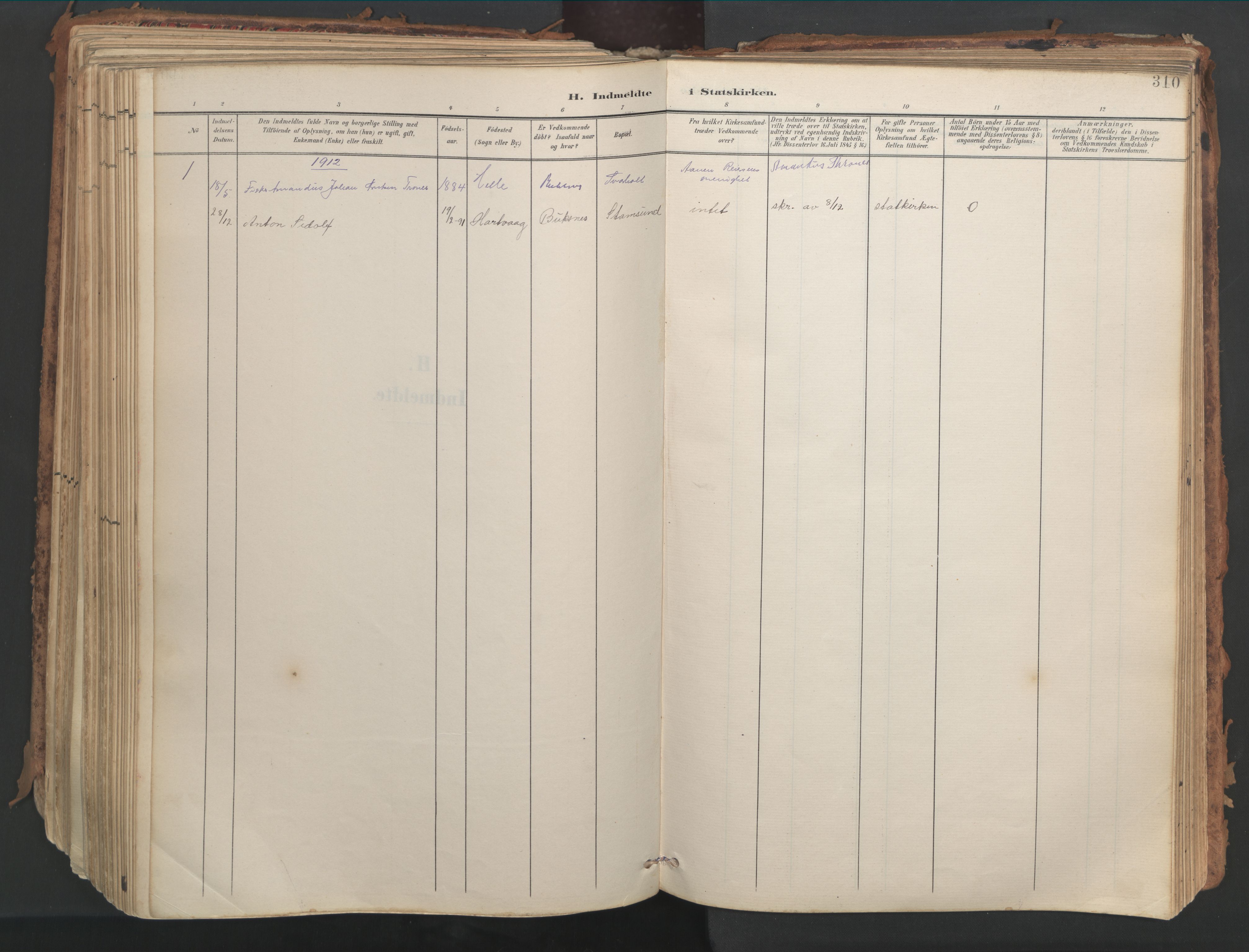 Ministerialprotokoller, klokkerbøker og fødselsregistre - Nordland, SAT/A-1459/882/L1180: Parish register (official) no. 882A02, 1897-1913, p. 310