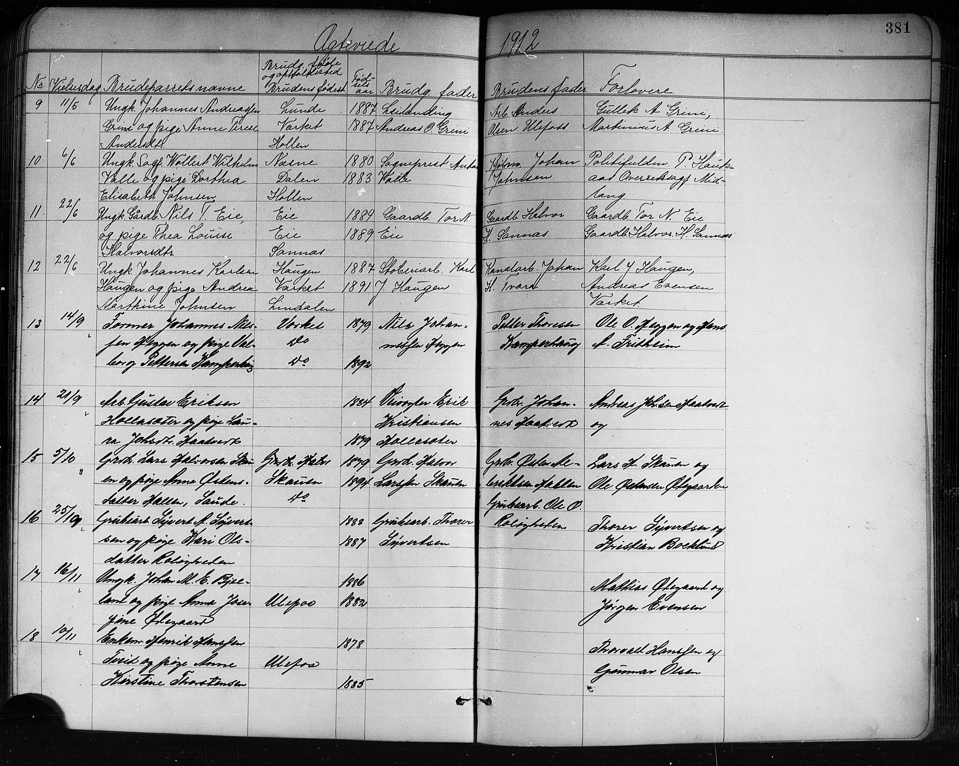 Holla kirkebøker, AV/SAKO-A-272/G/Ga/L0005: Parish register (copy) no. I 5, 1891-1917, p. 381