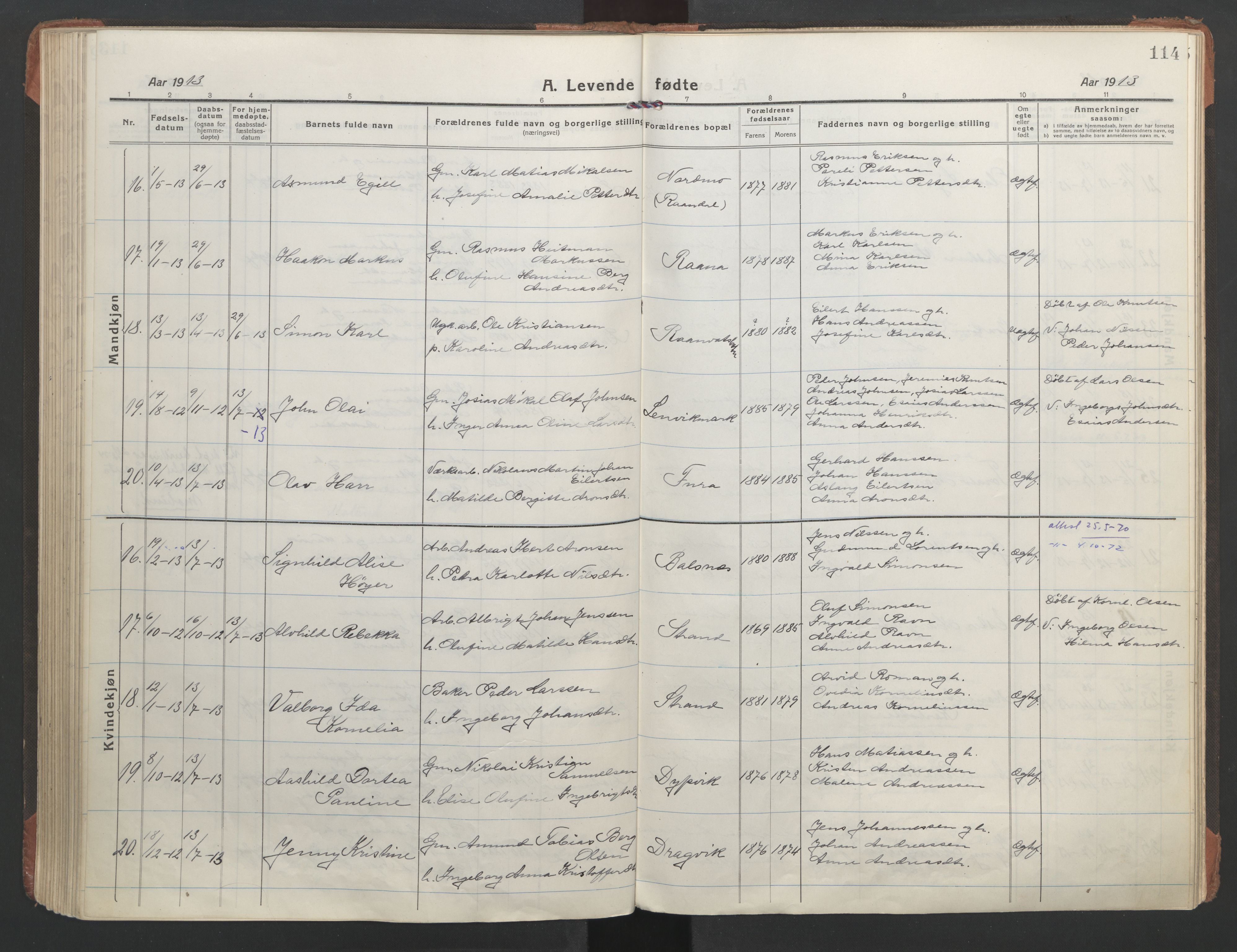 Ministerialprotokoller, klokkerbøker og fødselsregistre - Nordland, AV/SAT-A-1459/863/L0900: Parish register (official) no. 863A12, 1906-1915, p. 114