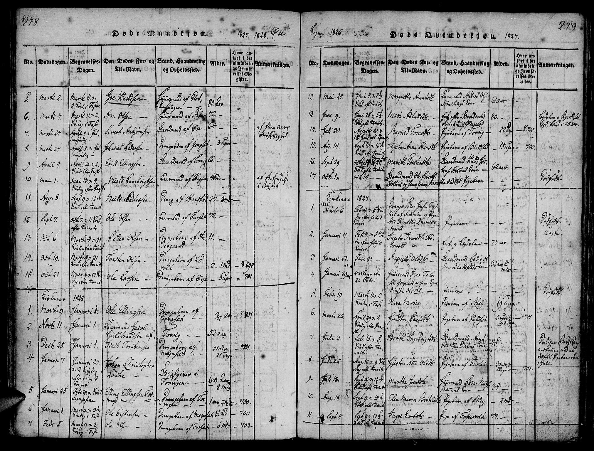 Ministerialprotokoller, klokkerbøker og fødselsregistre - Møre og Romsdal, SAT/A-1454/586/L0982: Parish register (official) no. 586A08, 1819-1829, p. 278-279