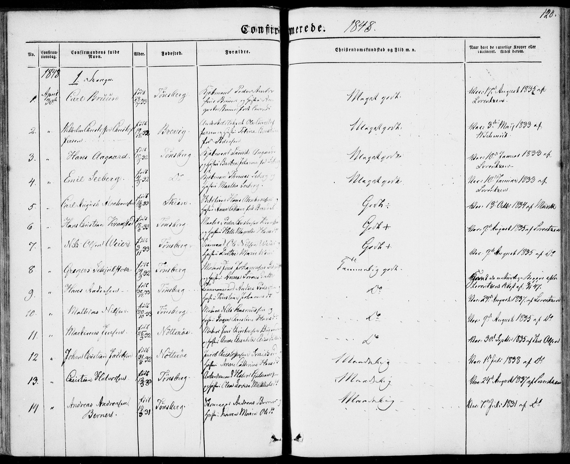 Tønsberg kirkebøker, AV/SAKO-A-330/F/Fa/L0007: Parish register (official) no. I 7, 1845-1854, p. 120