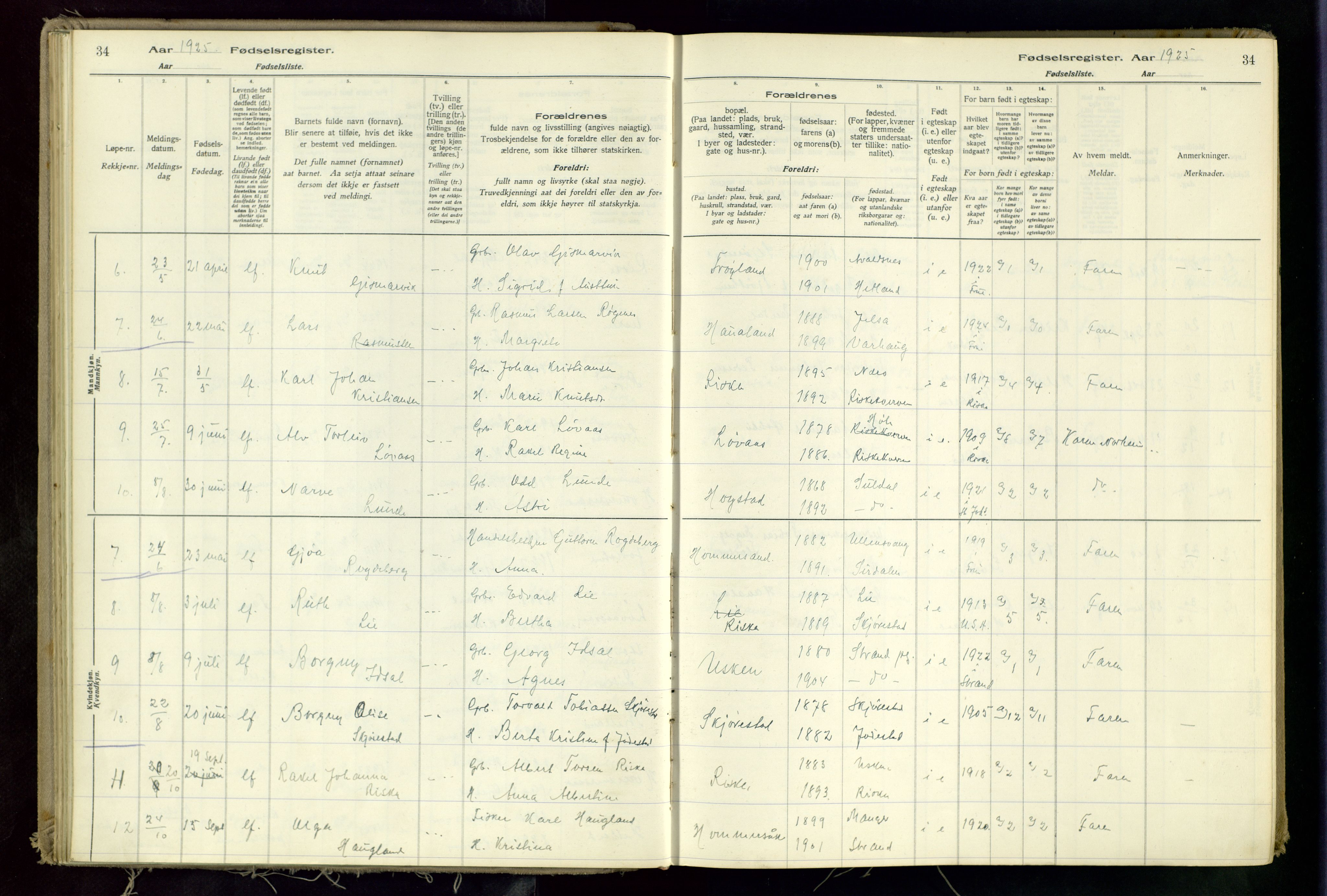 Hetland sokneprestkontor, AV/SAST-A-101826/70/704BA/L0002: Birth register no. 2, 1916-1968, p. 34