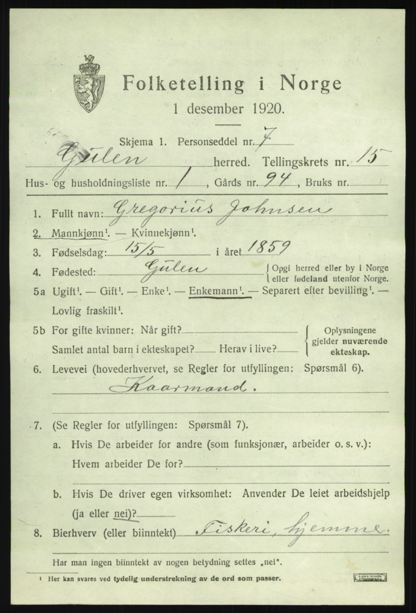 SAB, 1920 census for Gulen, 1920, p. 6435