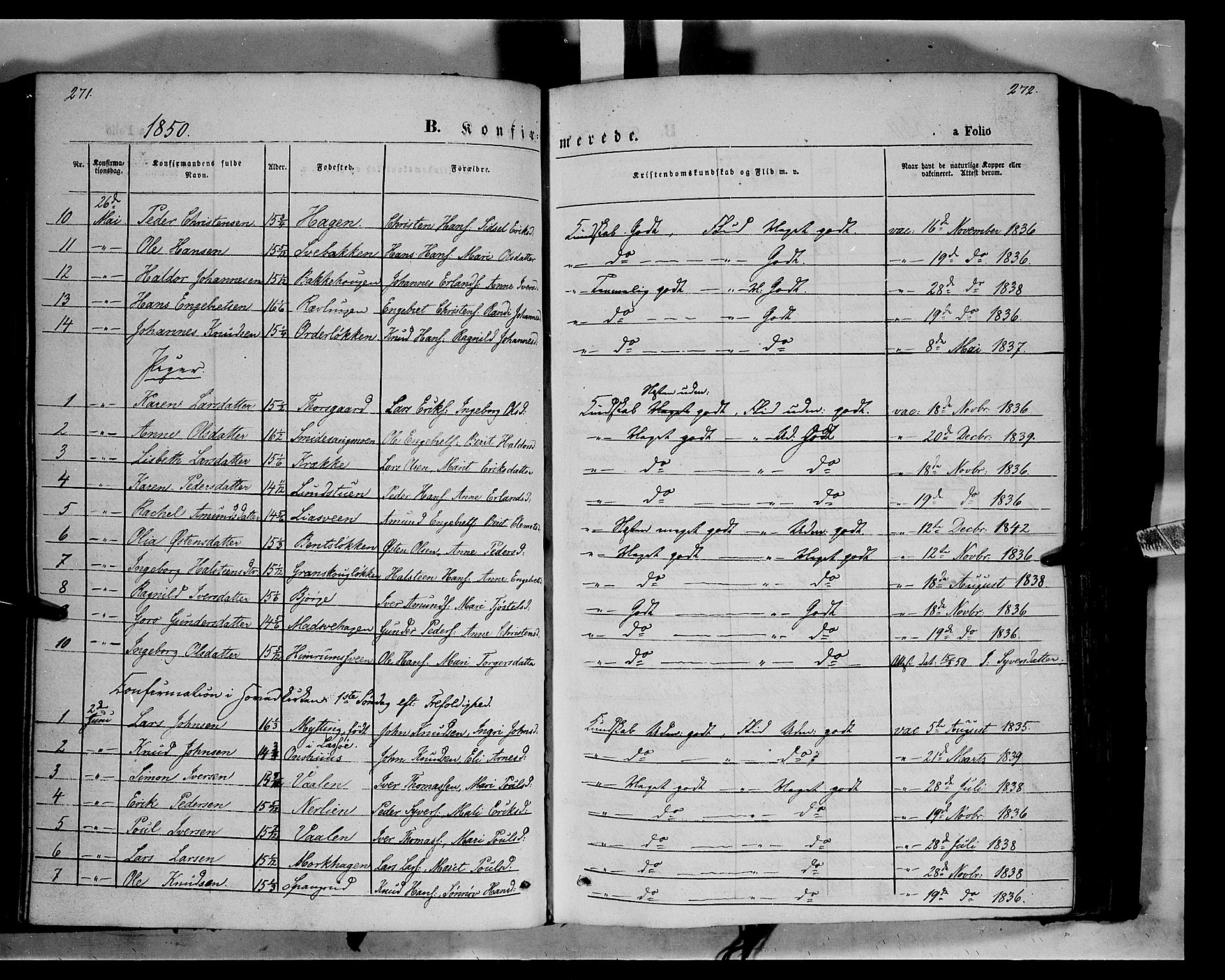 Ringebu prestekontor, SAH/PREST-082/H/Ha/Haa/L0006: Parish register (official) no. 6, 1848-1859, p. 271-272