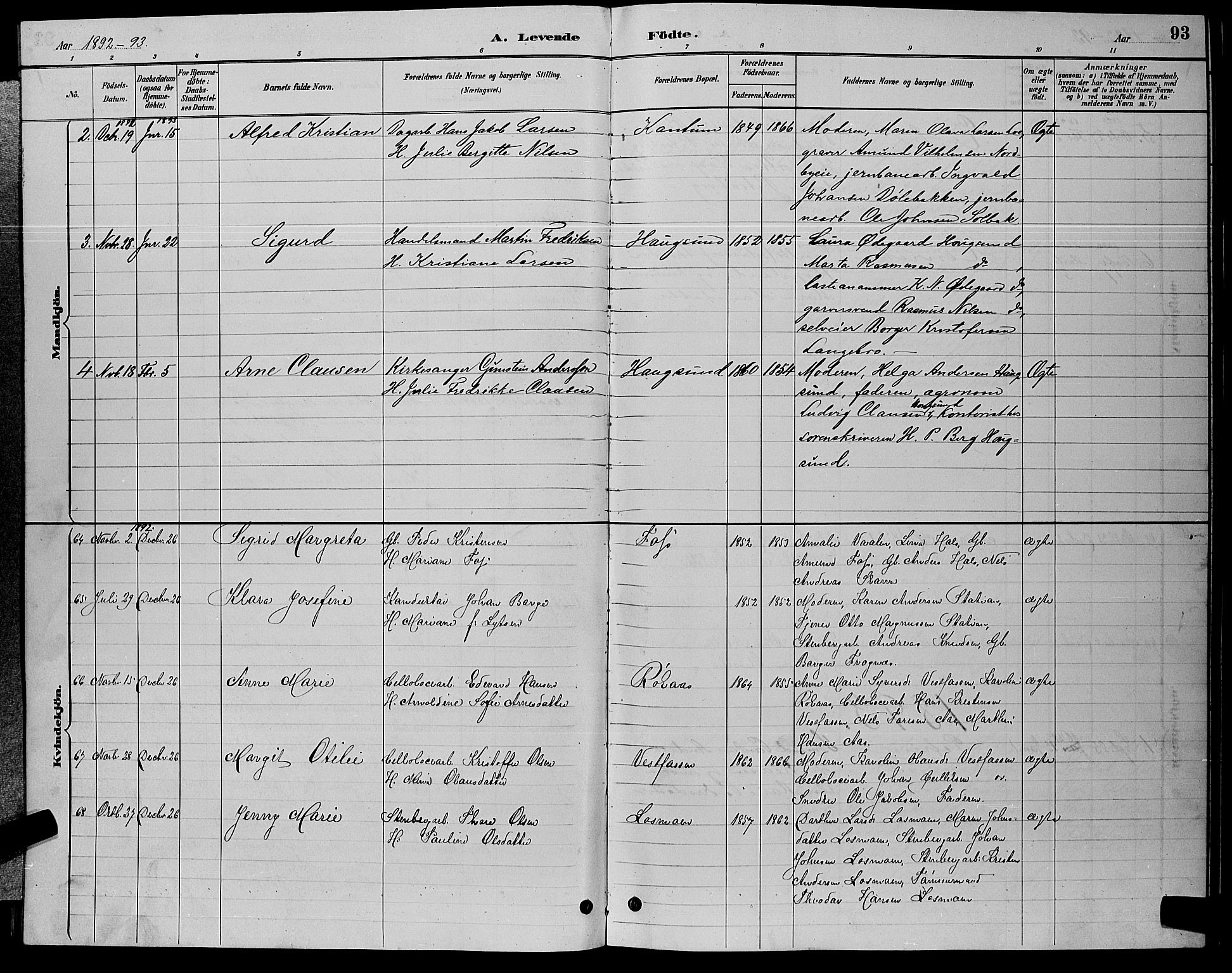 Eiker kirkebøker, AV/SAKO-A-4/G/Ga/L0006: Parish register (copy) no. I 6, 1885-1893, p. 93