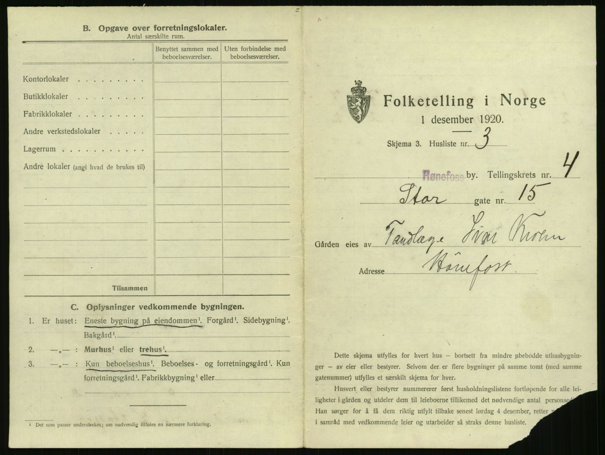 SAKO, 1920 census for Hønefoss, 1920, p. 464