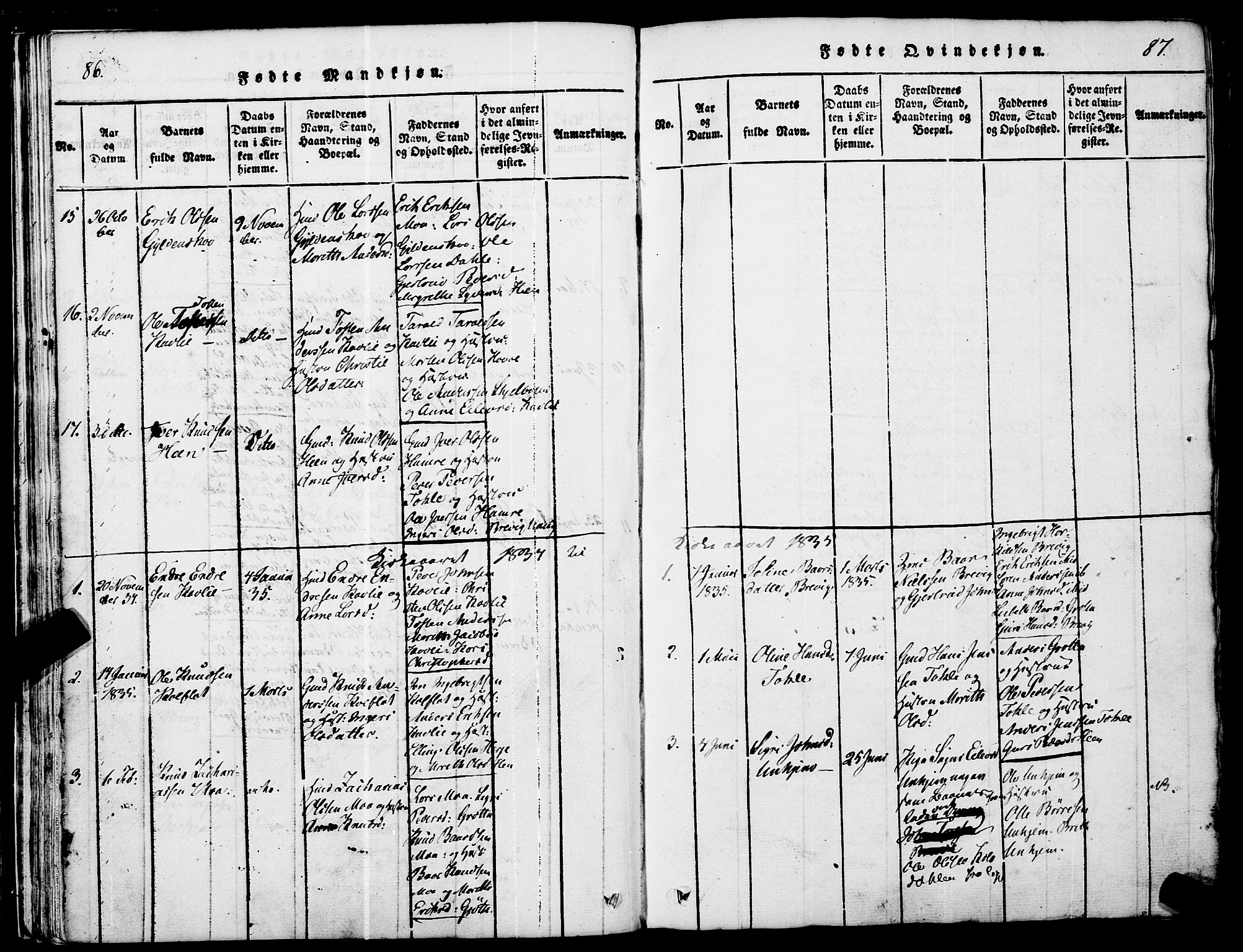 Ministerialprotokoller, klokkerbøker og fødselsregistre - Møre og Romsdal, SAT/A-1454/545/L0585: Parish register (official) no. 545A01, 1818-1853, p. 86-87