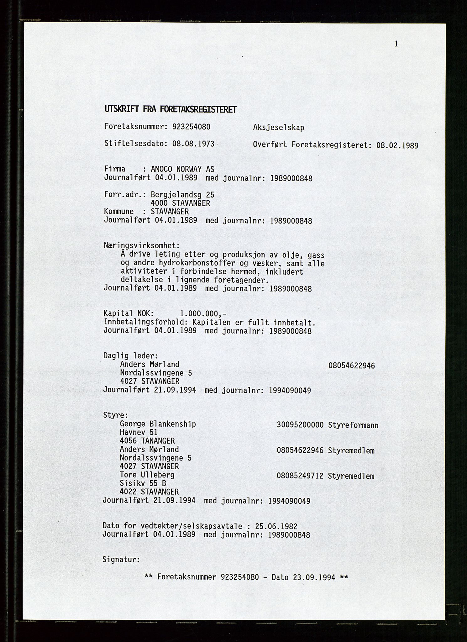 Pa 1740 - Amoco Norway Oil Company, AV/SAST-A-102405/22/A/Aa/L0001: Styreprotokoller og sakspapirer, 1965-1999, p. 105