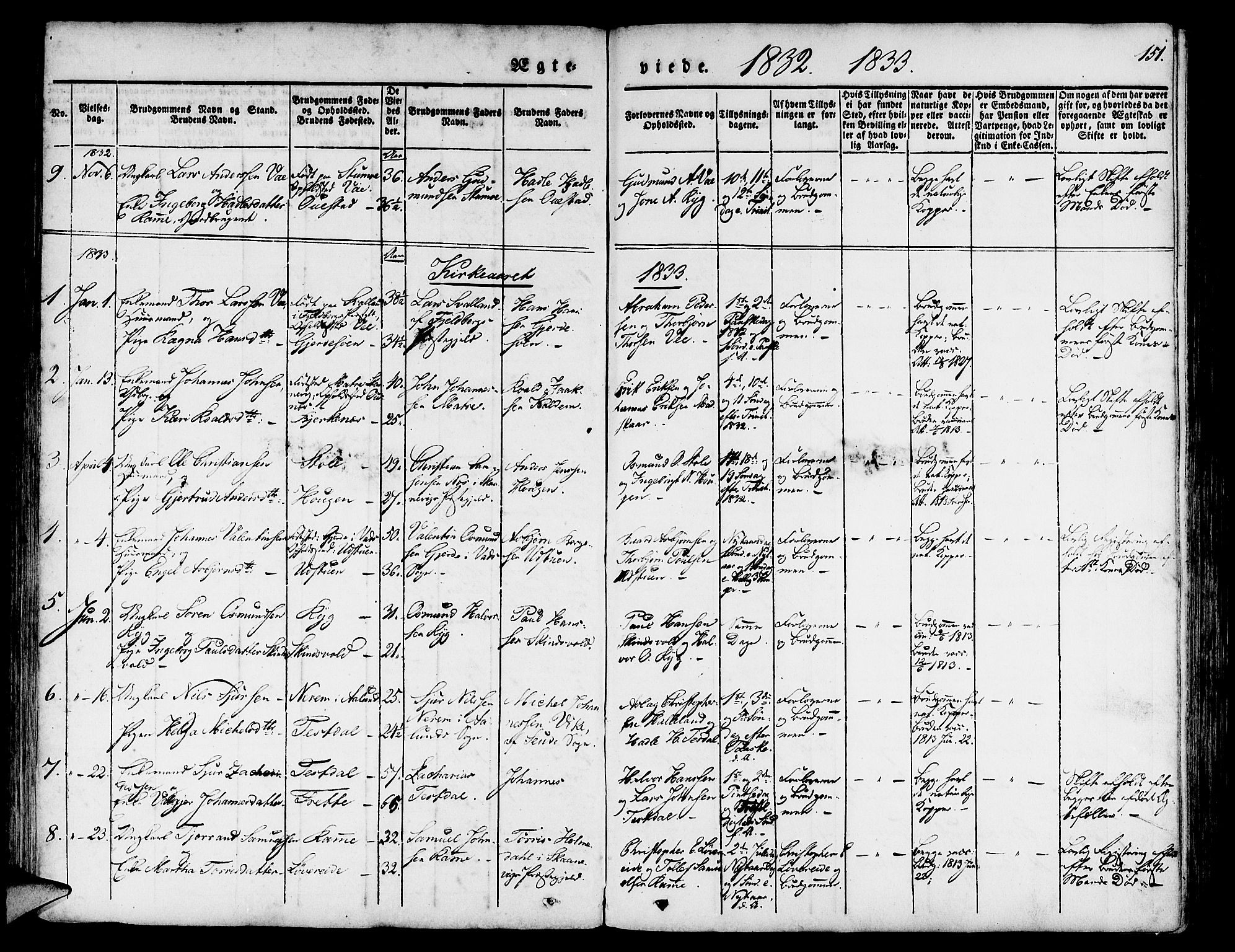 Etne sokneprestembete, SAB/A-75001/H/Haa: Parish register (official) no. A 7, 1831-1847, p. 151