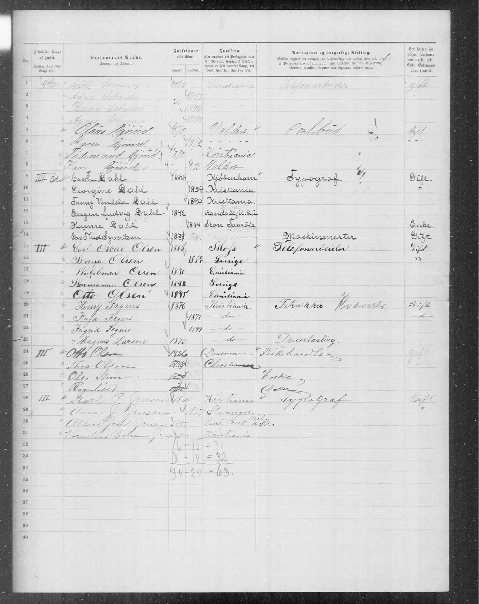 OBA, Municipal Census 1899 for Kristiania, 1899, p. 6752