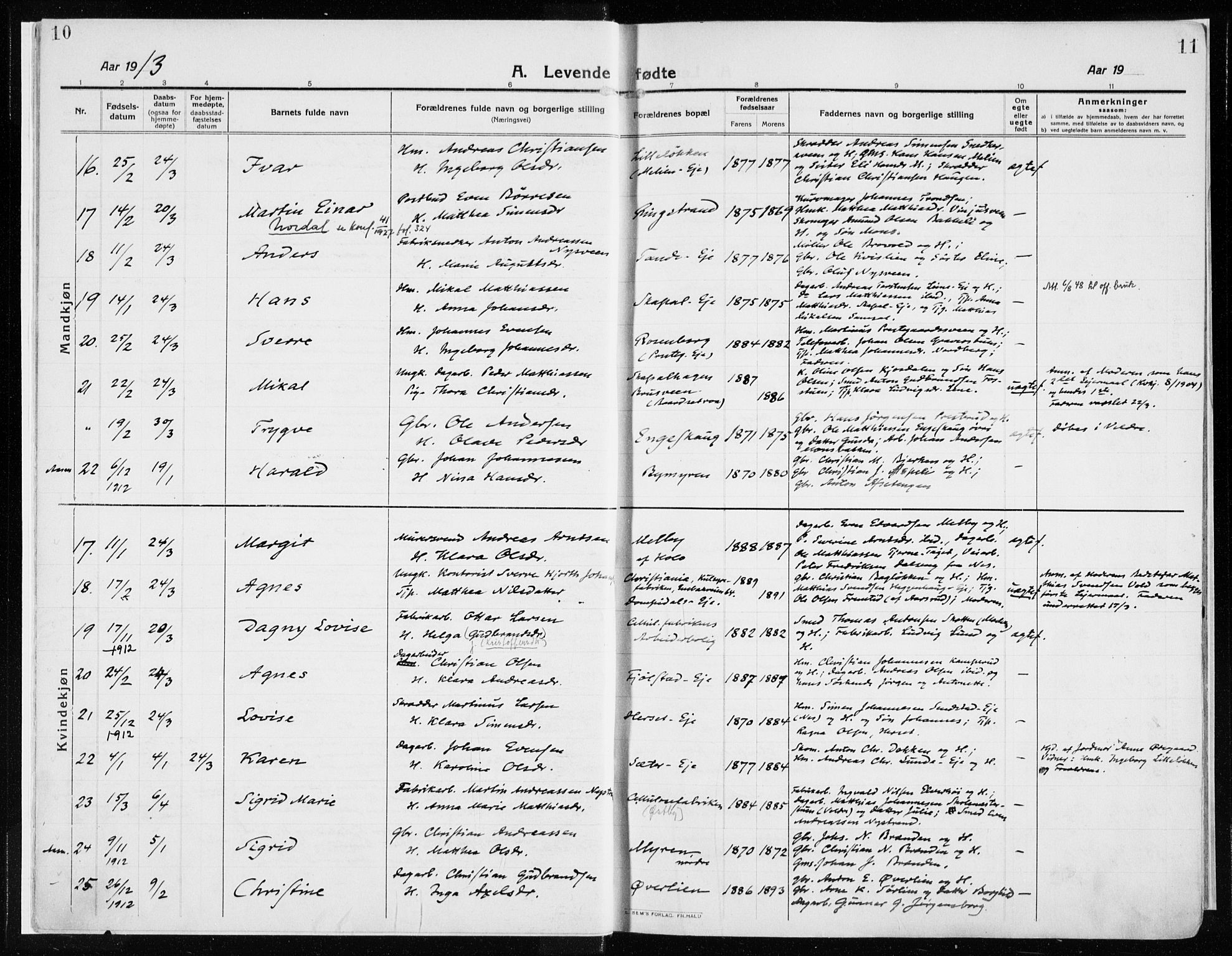 Ringsaker prestekontor, AV/SAH-PREST-014/K/Ka/L0020: Parish register (official) no. 20, 1913-1922, p. 10-11